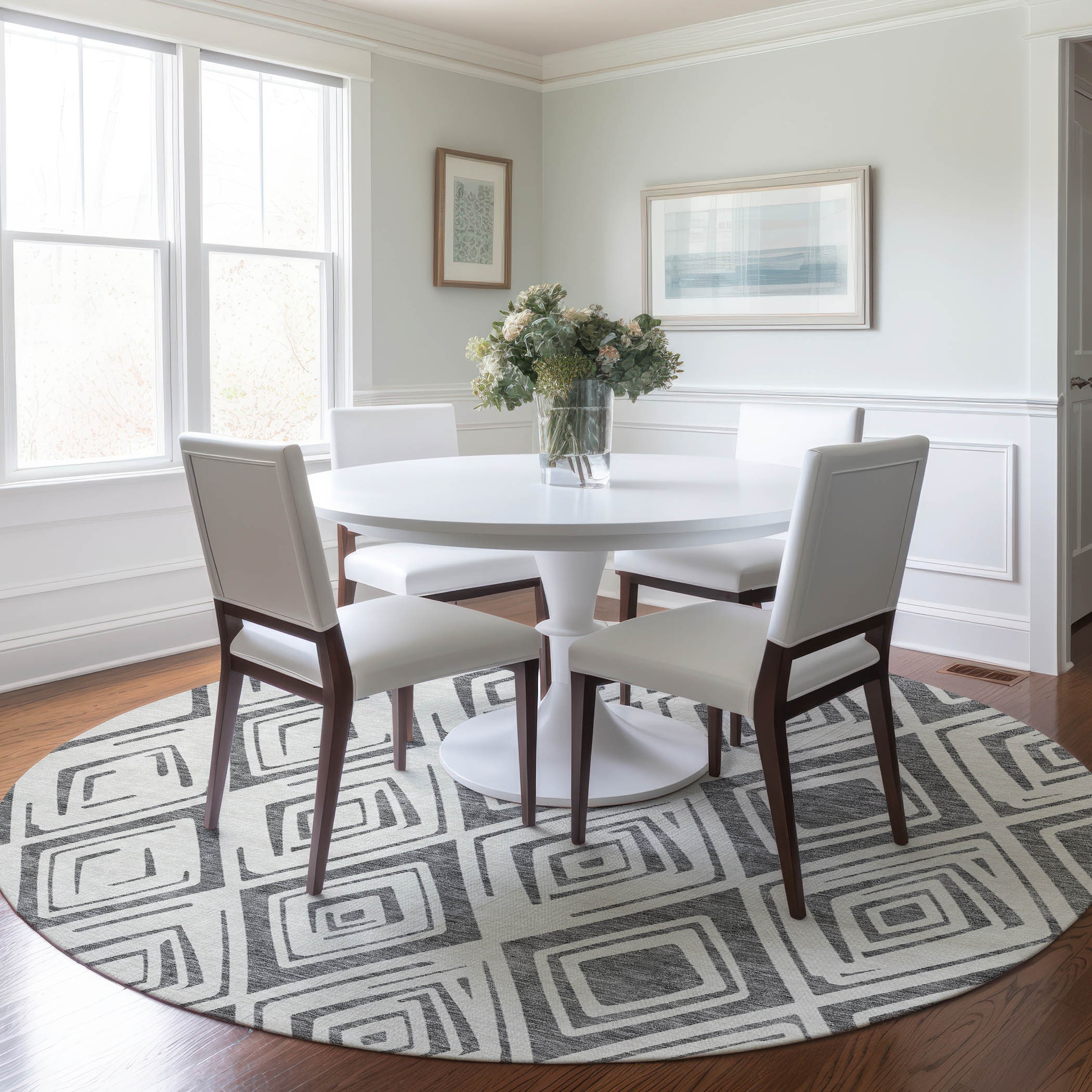 Addison Rugs ACN737GY8RO Chantille ACN737GY 8 x 8 (ft) Polyester Gray Round Indoor/Outdoor Geometric Machine washable Area rug