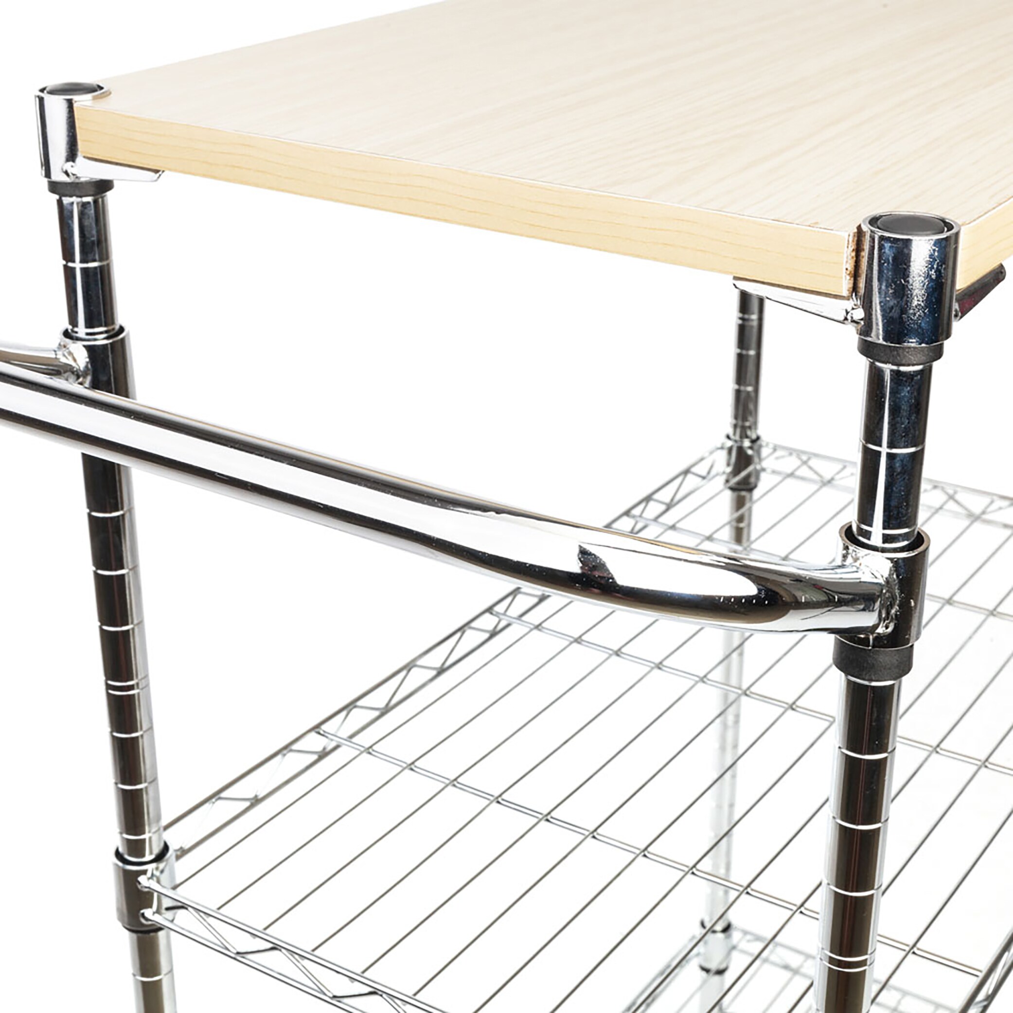 Silver 3-Tier Rolling Kitchen Cart with MDF Top