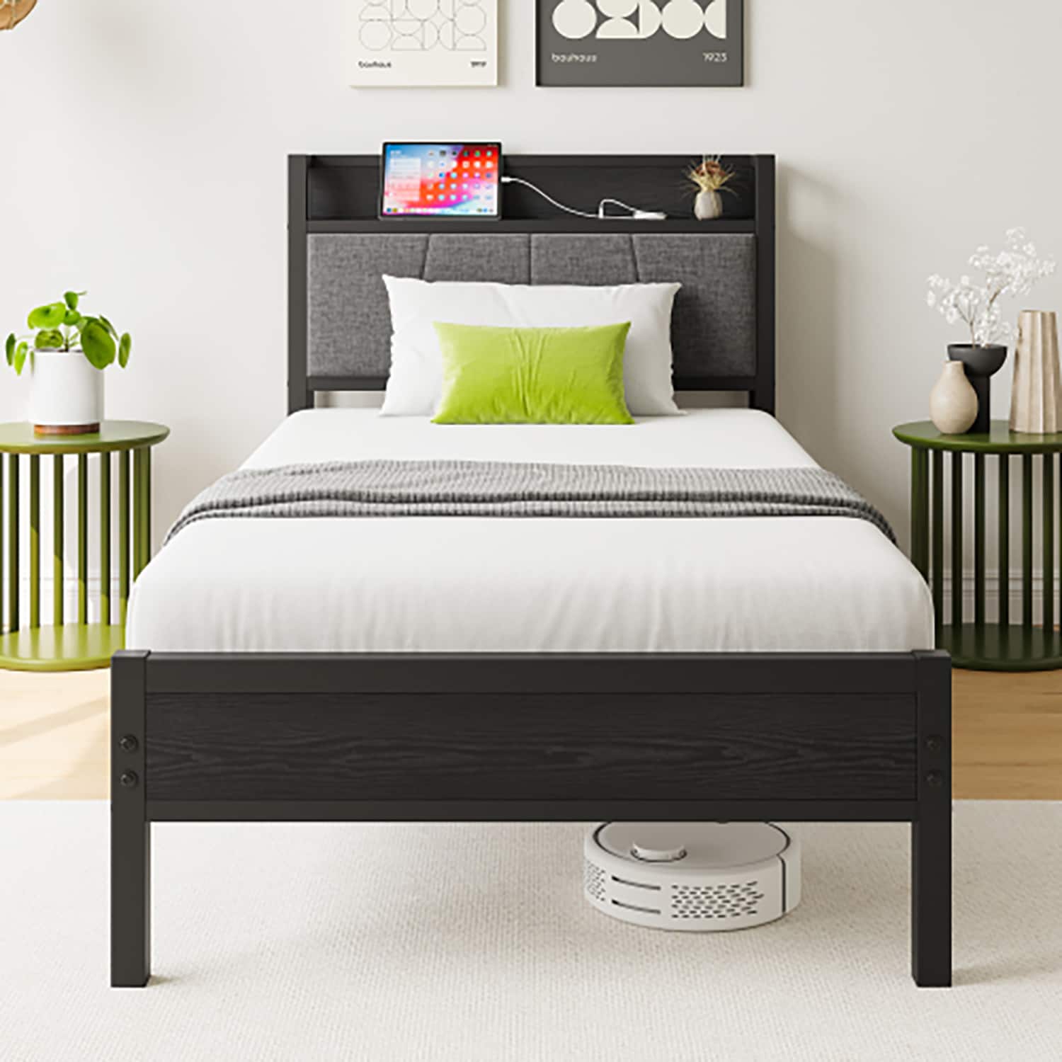 GZMR GZ-HF79116 Black Twin Metal Bed frame Bed