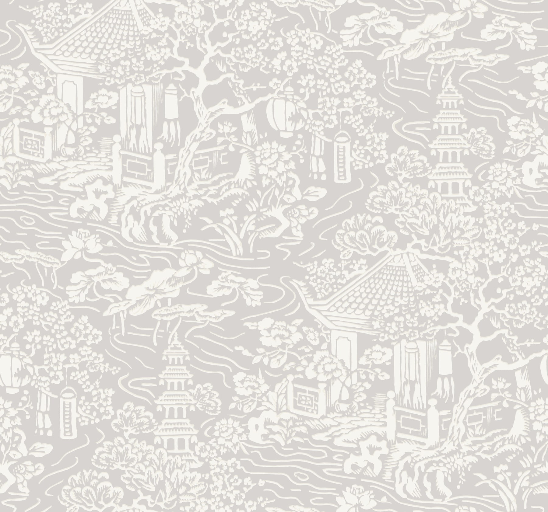 York Wallcoverings AF6573 Ronald Redding Designs Tea Garden 60.8-Sq. Feet Gray Non-woven Chinoiserie Unpasted Wallpaper