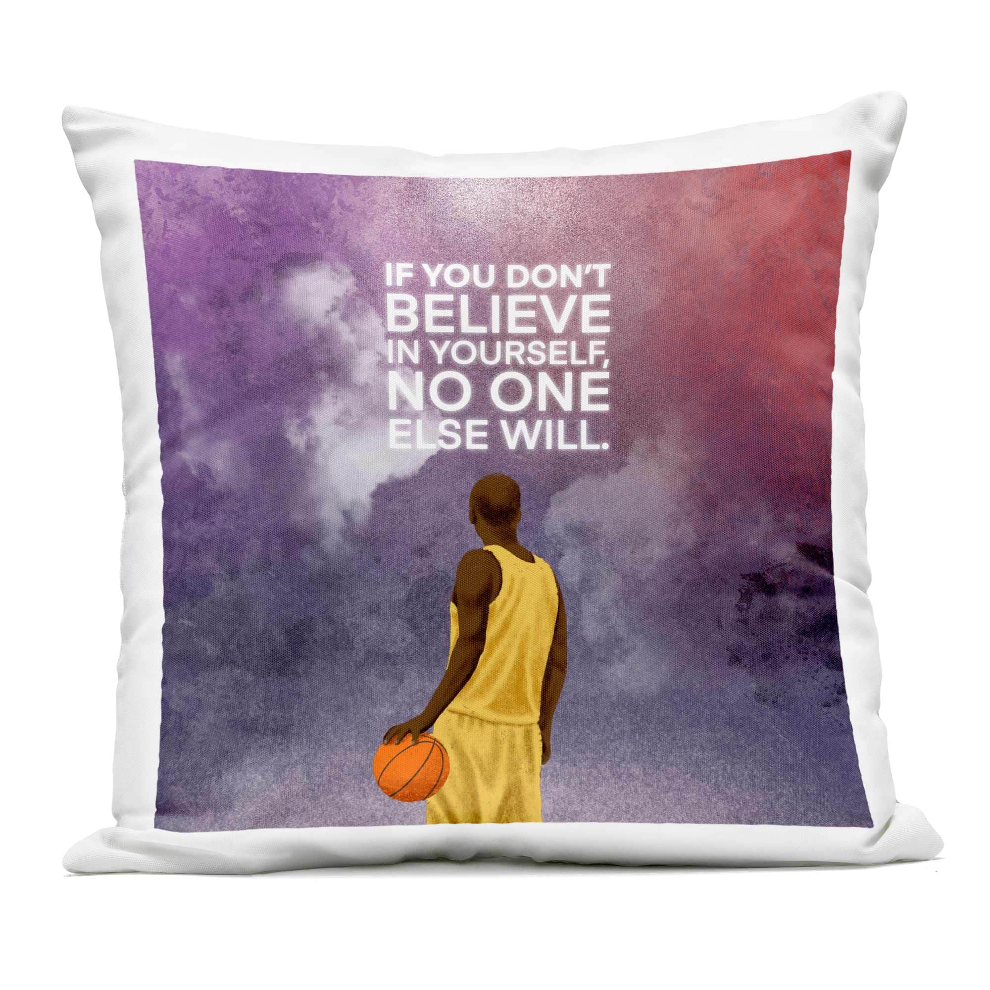 Stupell Industries PLQ-864-OSQ-18X18 Believe In Yourself Athlete Quote Outdoor Printed Pillow design by Marcus Prime 18 x 18