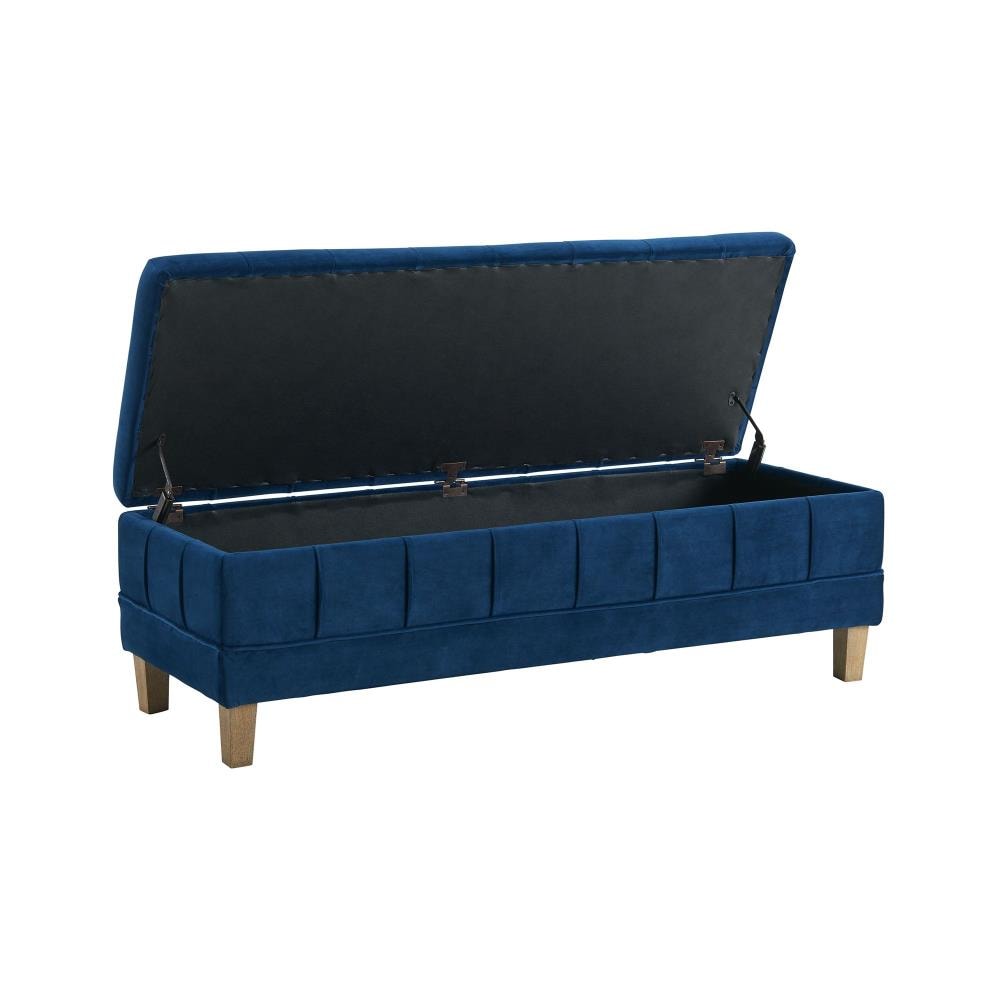 Crosby Blue Velvet 52" Contemporary Tufted Storage Ottoman