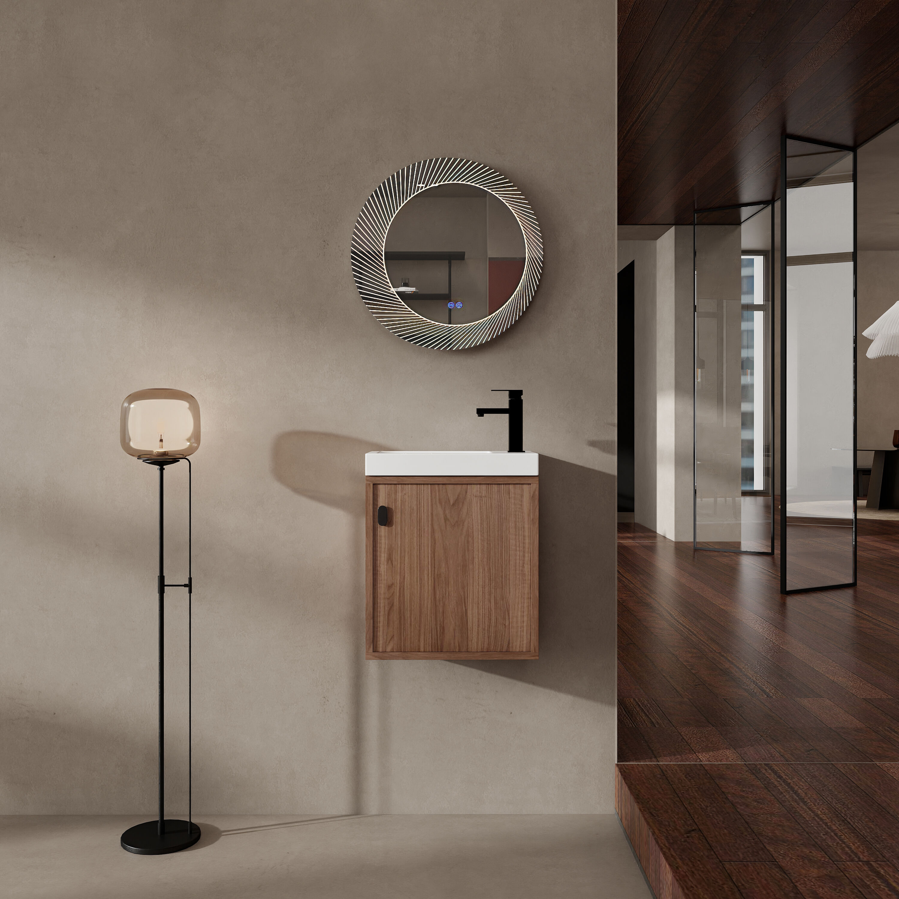 GDFStudio - Modern 18.5 Inch Wall Mounted Wood Bathroom Vanity with Resin Sink Soft Close Single ...
