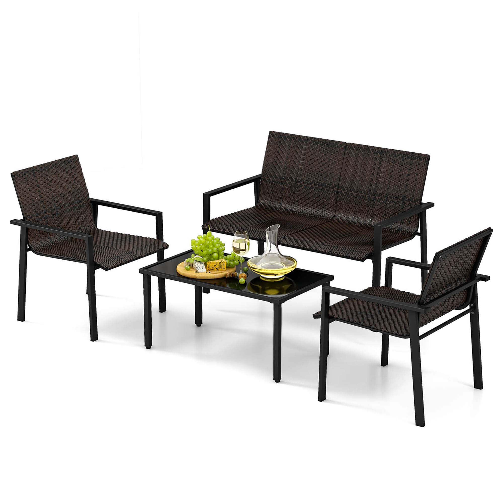 Costway HCST01798 4 -Piece Rattan Patio Conversation Set with Brown