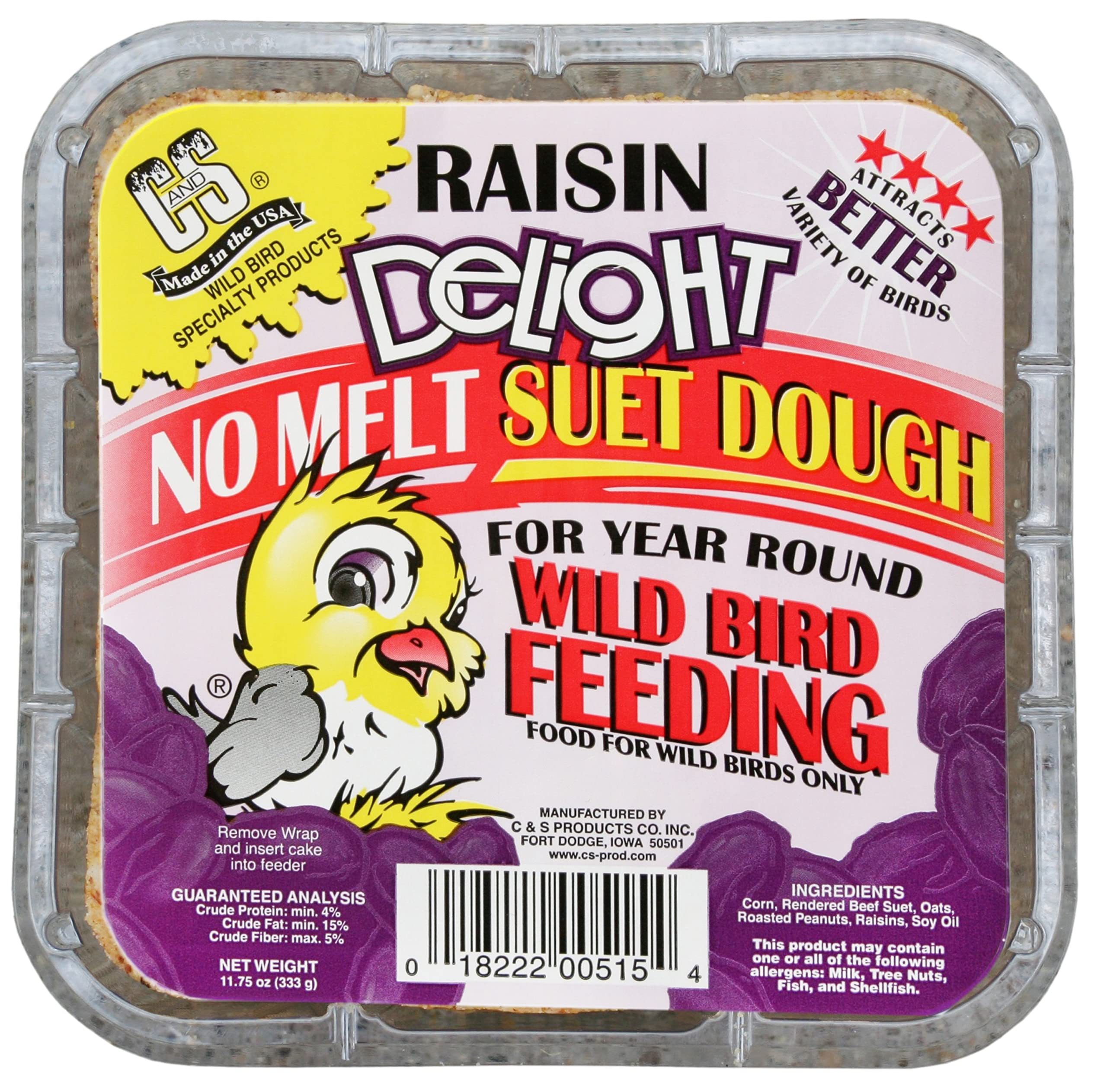 C&S CS Raisin Delight No-Melt Suet Dough 11.75 oz (Pack of 12)