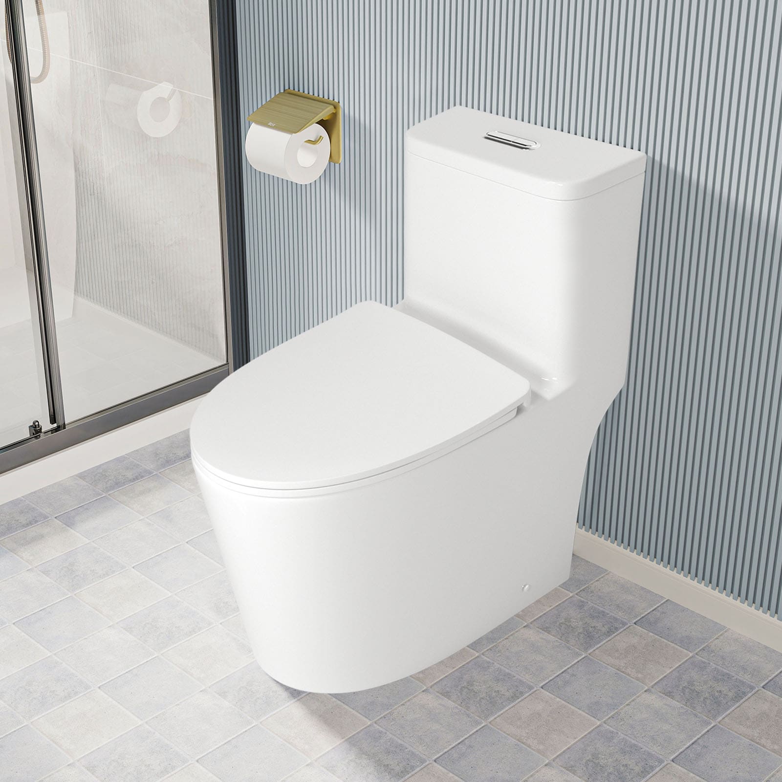 Forclover TOE-P196309 White Elongated Standard height Soft Close 1-piece Toilet 12-in Rough-In 1.28 GPF