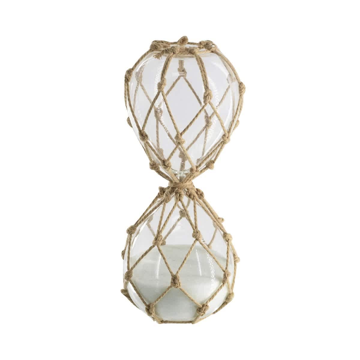 Vynxaria  Clear Tan White Woven Glass Cotton 4 in Decorative Hourglass