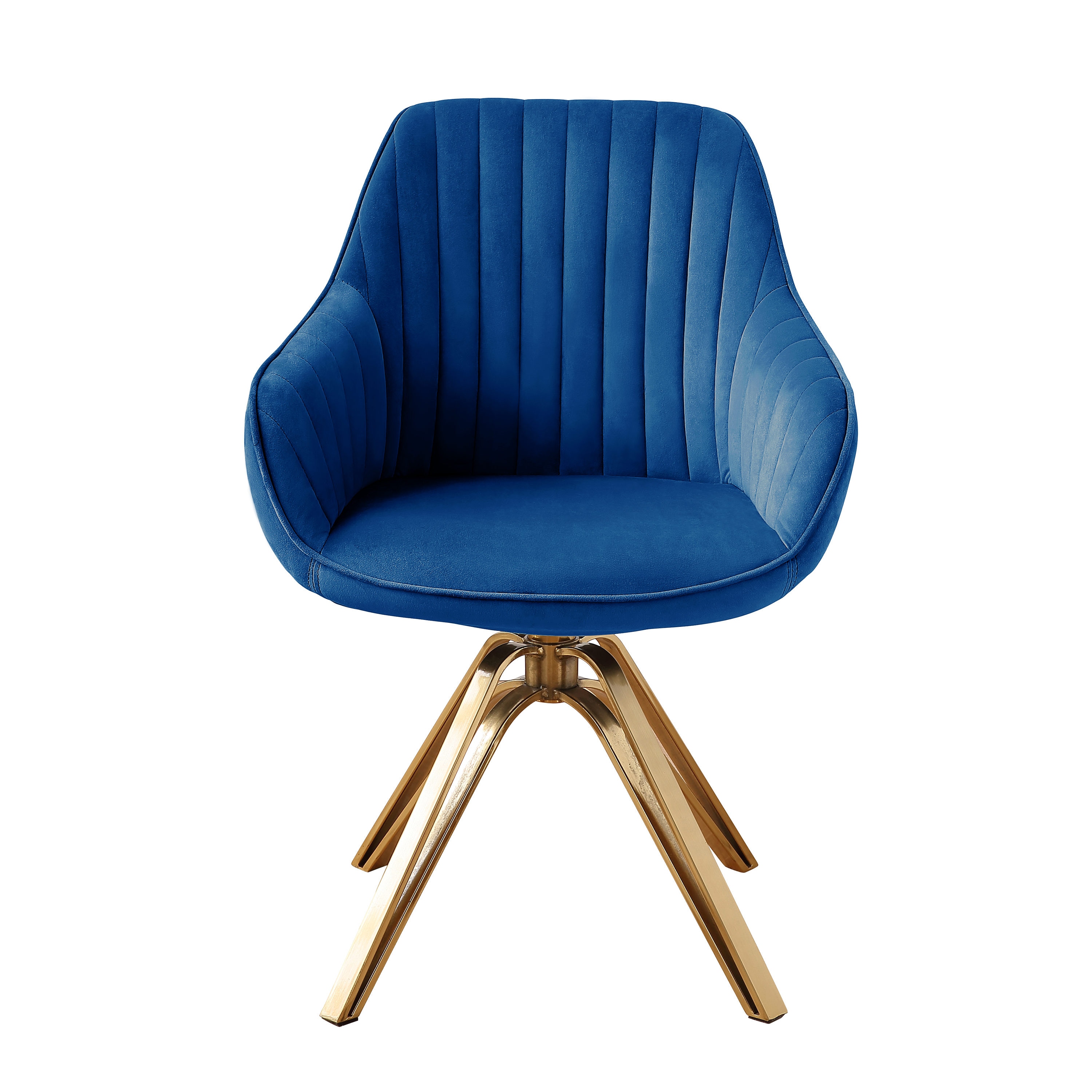 Mazarine Striated Quilted Swivel Accent Chair with Gold Metal Base