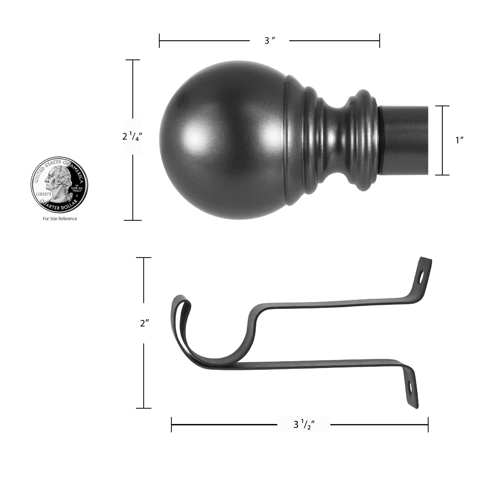 Black Adjustable Metal Curtain Rod with Ball Finial, 18-36 Inch