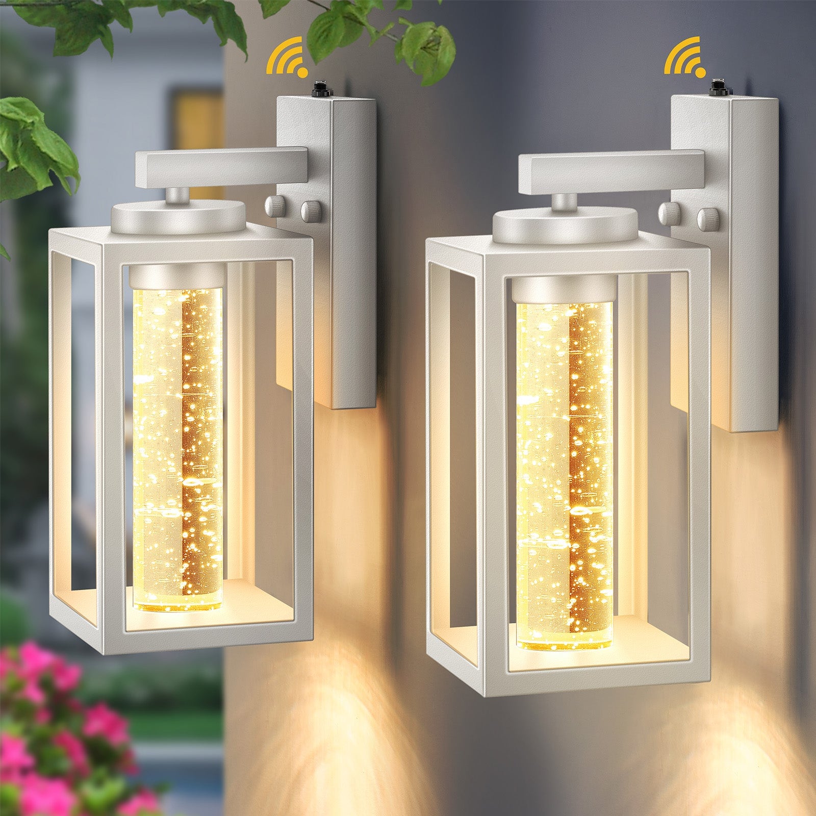 VIANIS - 2-Pack 12.4-in H Matte White Hardwired Dusk to Dawn Integrated LED Outdoor Wall Light