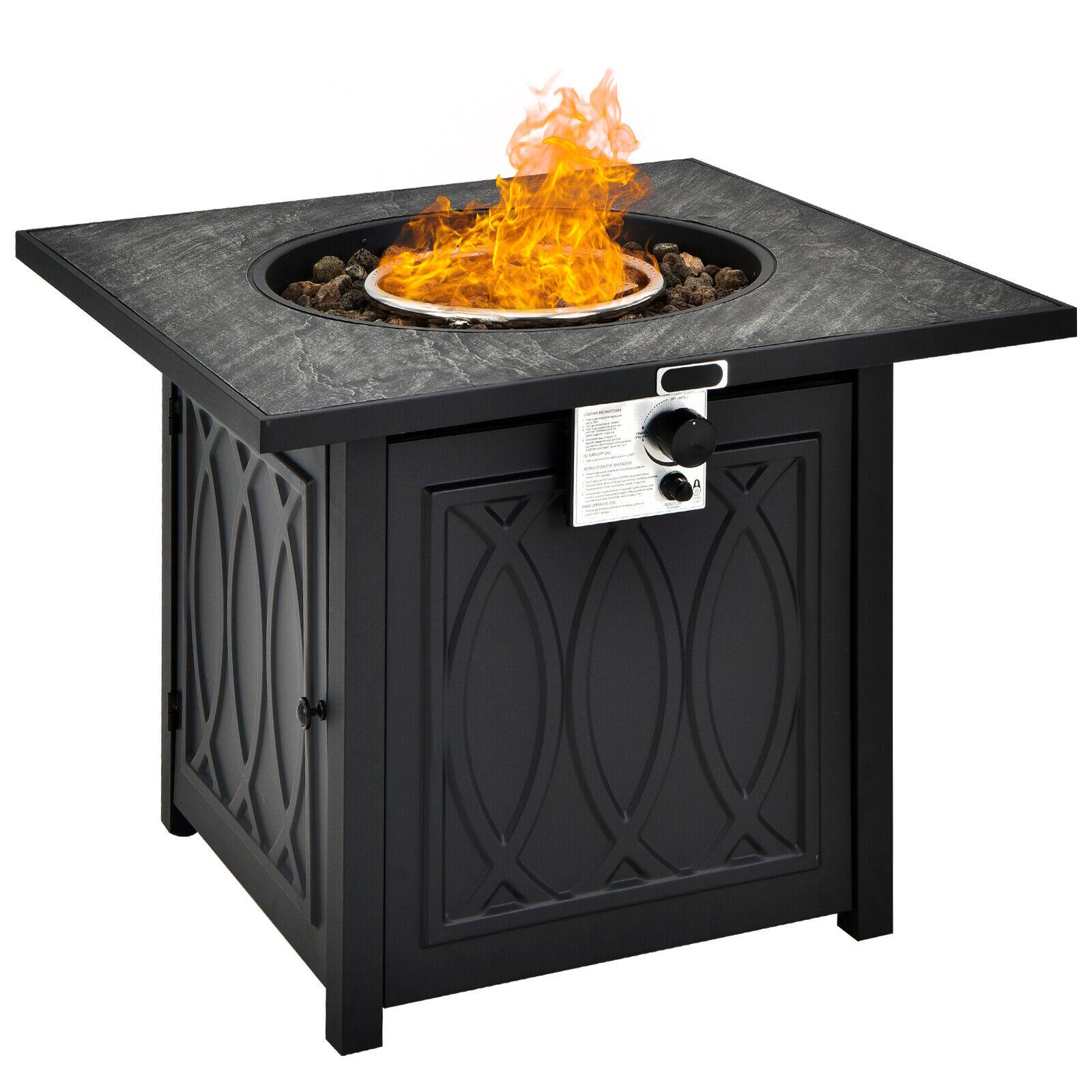 Gas Fire Pits 32-in W Black Portable Steel Square Tabletop Propane Gas Fire Pit Table Stainless Steel | - BABOOM BOM-464US-BK-CO