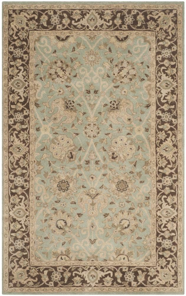 Safavieh AT21H-5 Antiquity Dergaz 5 x 8 (ft) Tufted Wool Green/Brown Rectangular Indoor Floral/Botanical Vintage Area rug