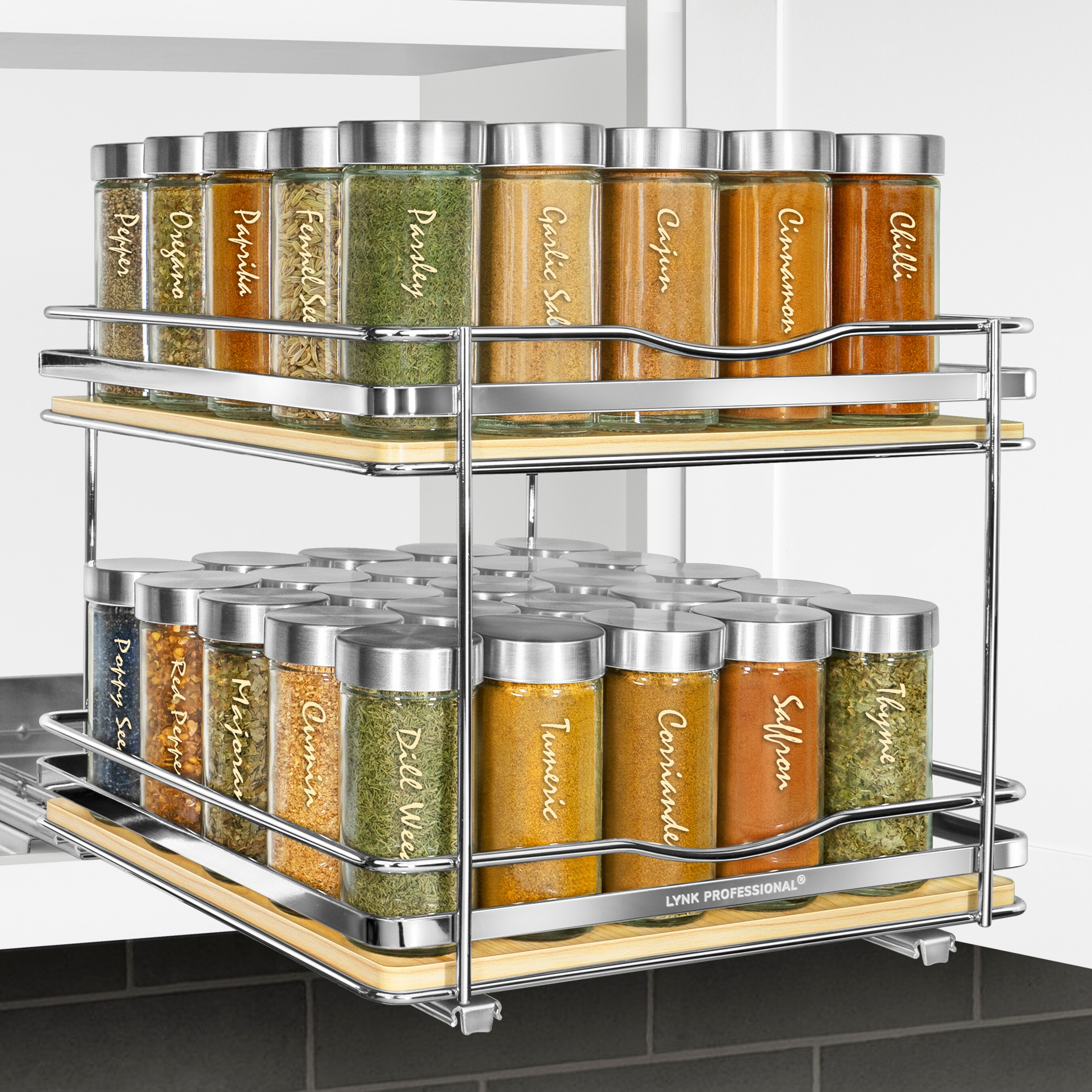 LYNK PROFESSIONAL 10-1/4 Wide Heavy Gauge Steel Spice Drawer Organizer for  Spice Jars, Herbs, Seasonings - Silver Metallic