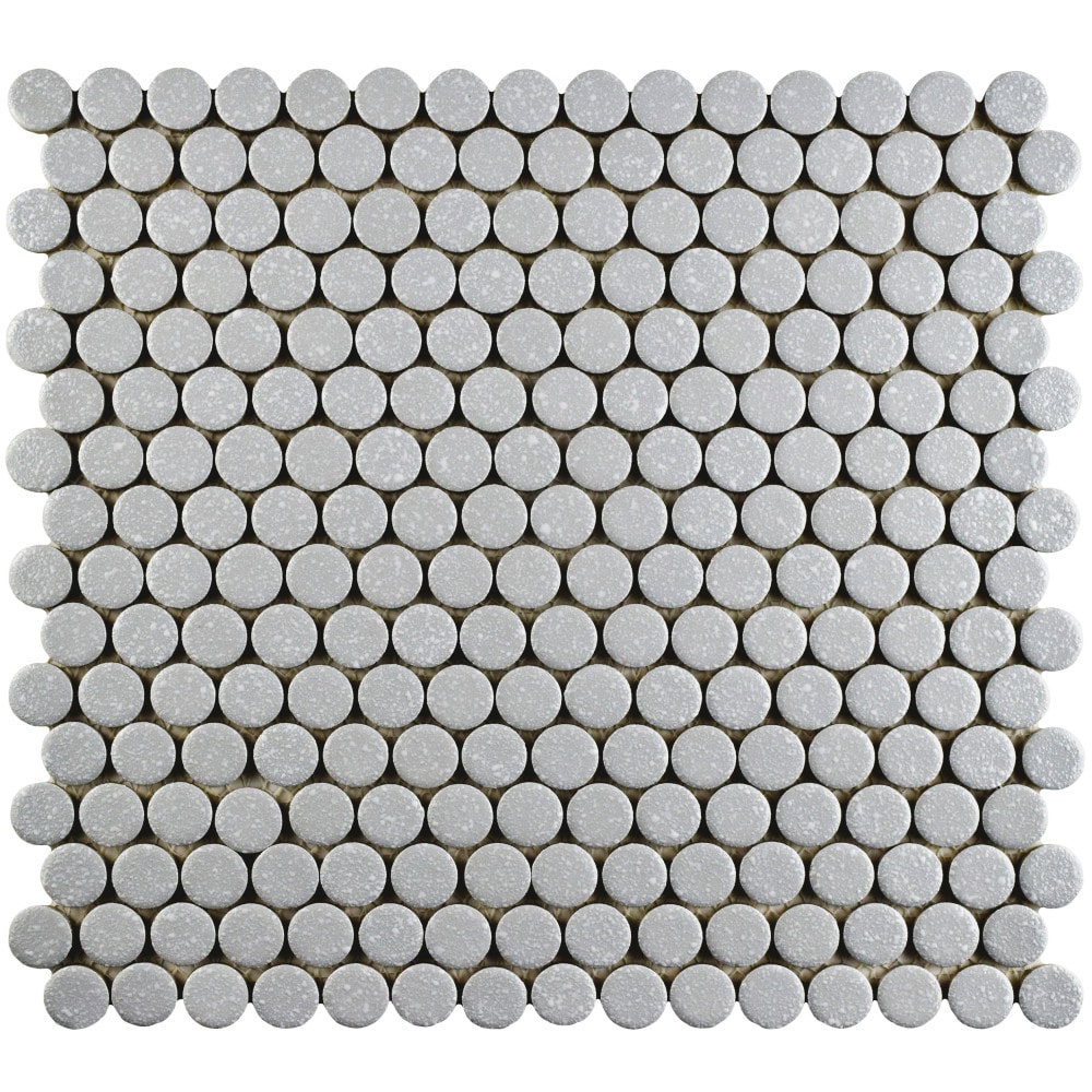 Affinity Tile FKOMPR8P Hudson Penny Crystalline Grey 12-in x 13-in Glossy Porcelain Stone Look Round Mosaic Floor and Wall Tile (10.7-sq. ft/ Carton)