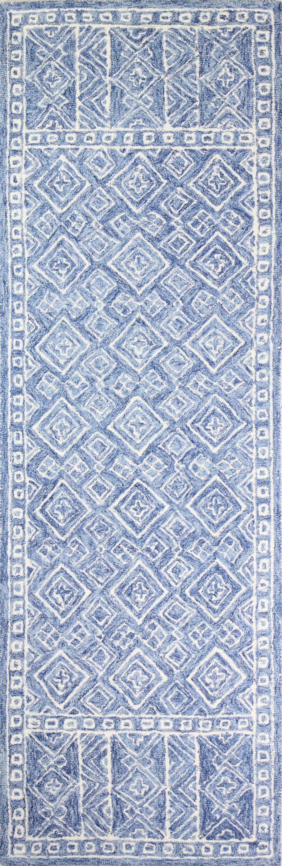 Bashian 649652288758 3 x 8 (ft) Tufted Wool Blue Rectangular Indoor Geometric Moroccan Runner rug