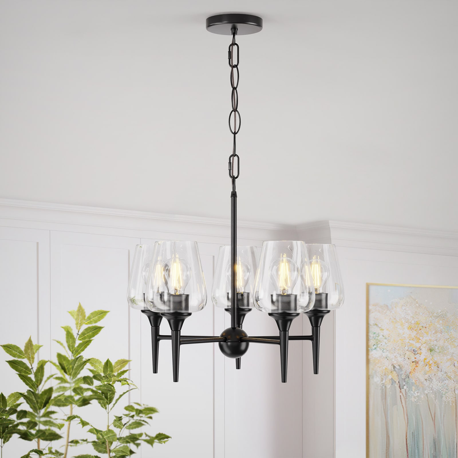 LTMATE LSWL024-MK JAZAVA 5 -Light Black Modern/contemporary Clear glass Lantern Hanging Pendant light