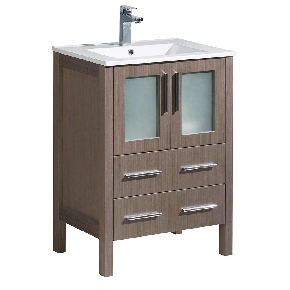 Modern Gray Oak 24" Freestanding Single Sink Vanity Set
