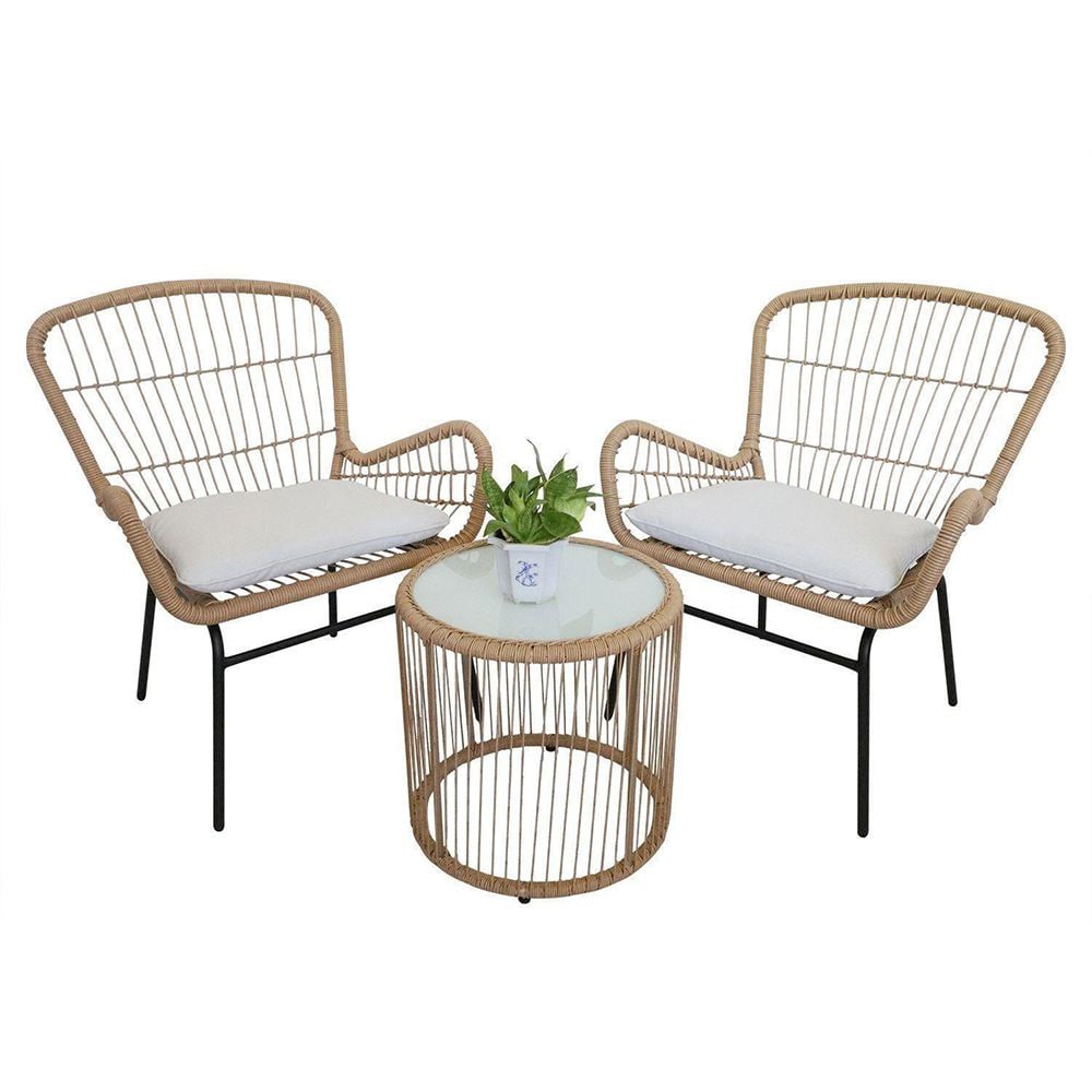 Fun Orange FUNHWCP31 3-Piece Wicker Patio Conversation Set with White Cushions
