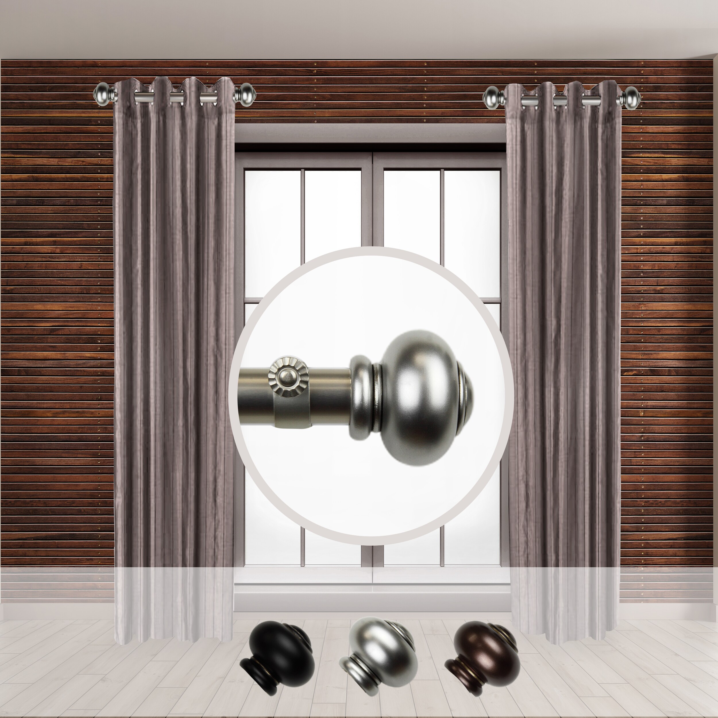 Hart & Harlow LO-SIDE100-34-5 Melissa 1-in 12-in to 20-in Satin Nickel Steel Side curtain rod with Finials