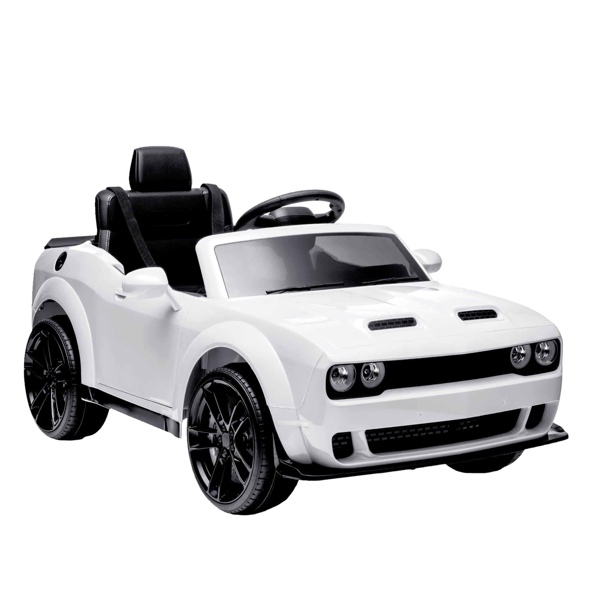 Qeetex SUN-PTO-0ZANCBAI 12V Licensed Dodge Challenger Kids Electric Ride On Car with Remote Control White