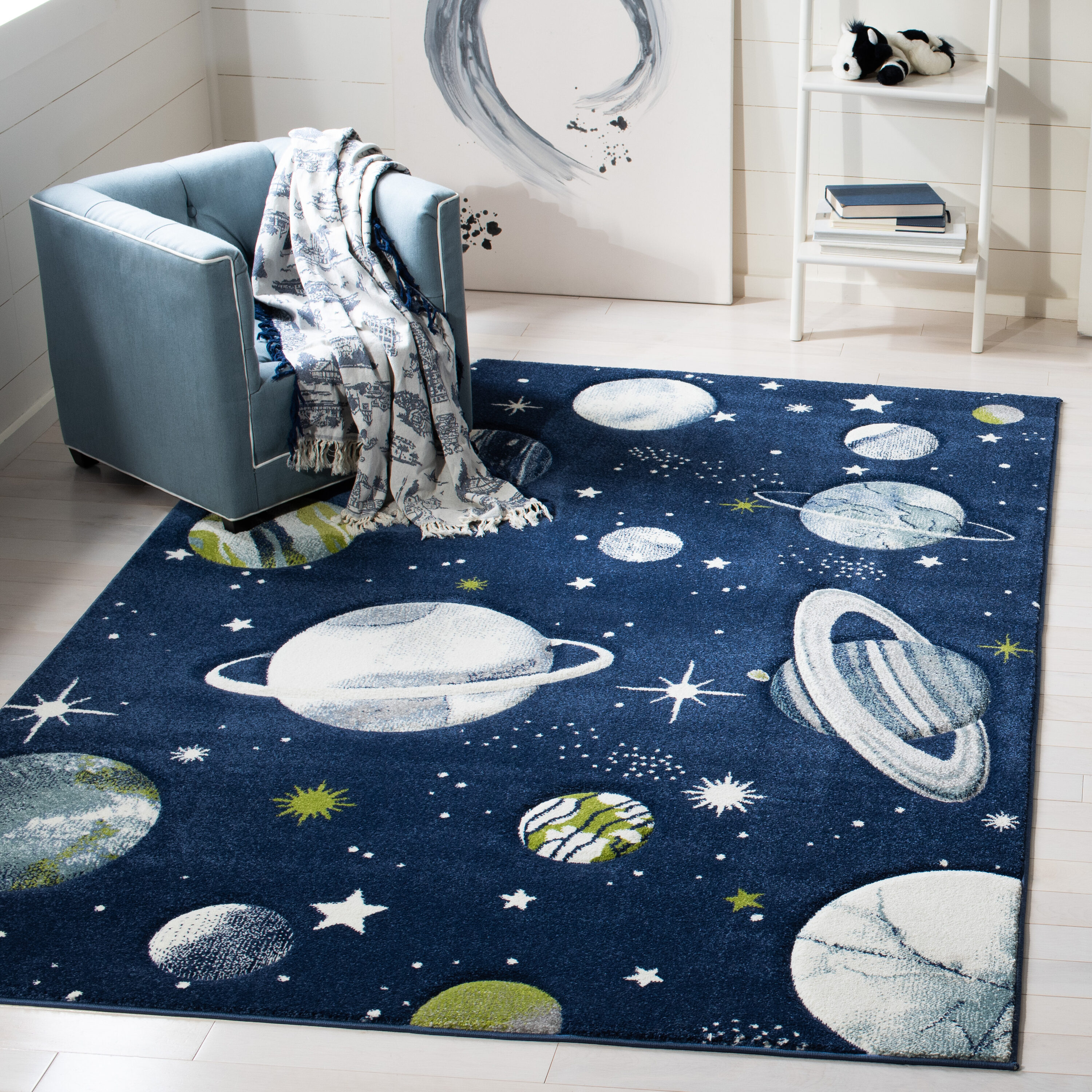 Carousel Kids 100 7 x 9 (ft) Loomed Polypropylene Navy/Ivory Rectangular Indoor Geometric Professionally Clean Only Area rug