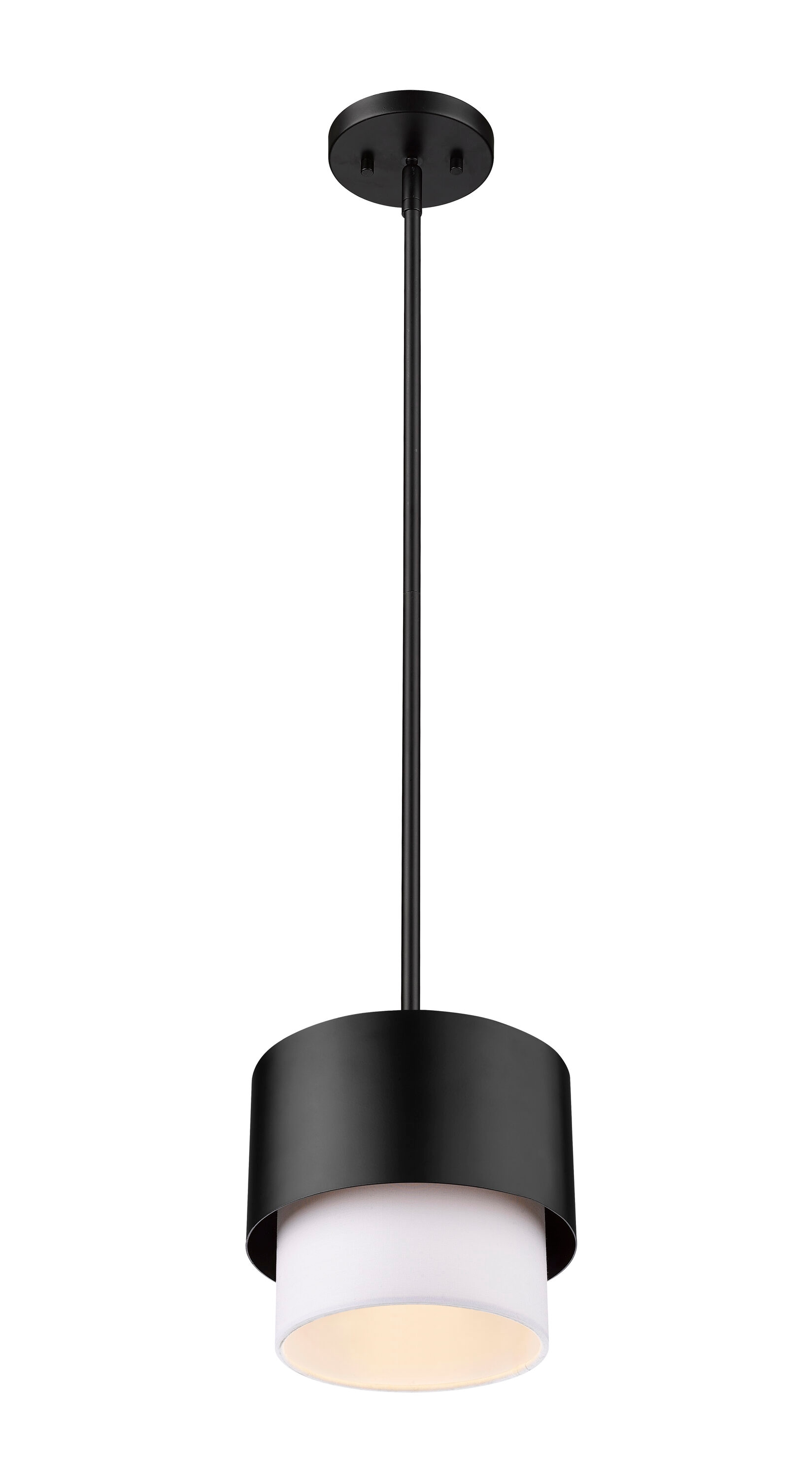 Matte Black and White Fabric Shade Pendant Light