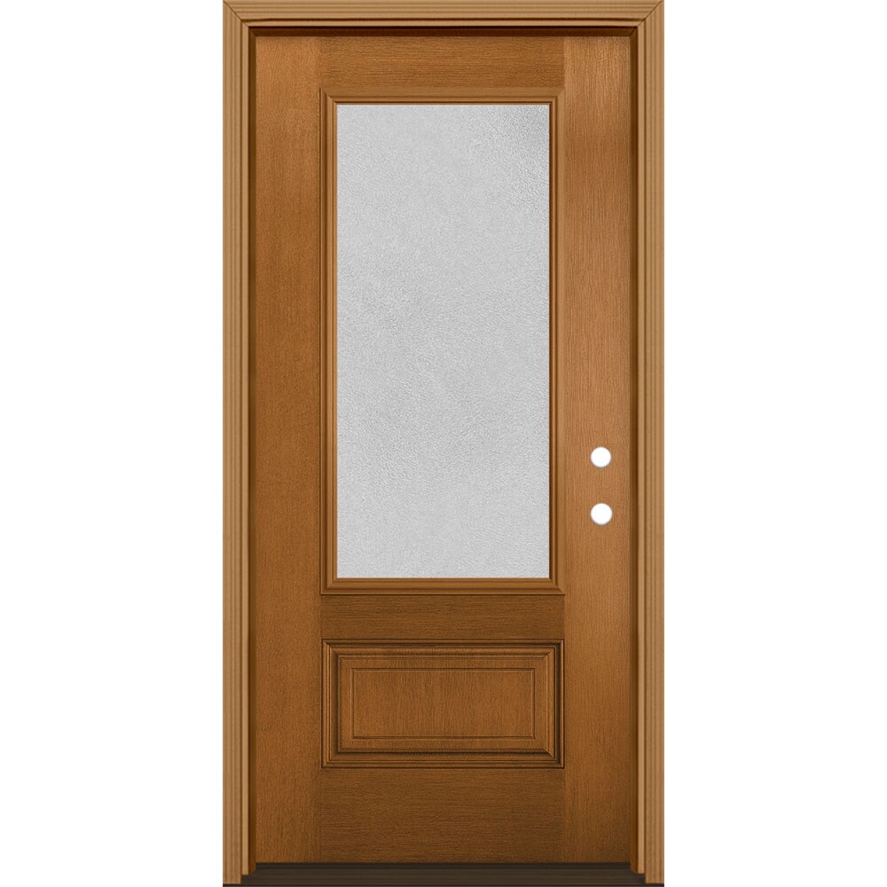Masonite 1328301 Microgranite 36-in x 80-in Fiberglass 3/4 Lite Left-Hand Inswing Oakcrest Stained Prehung Single Front Door with Brickmould Insulating Core