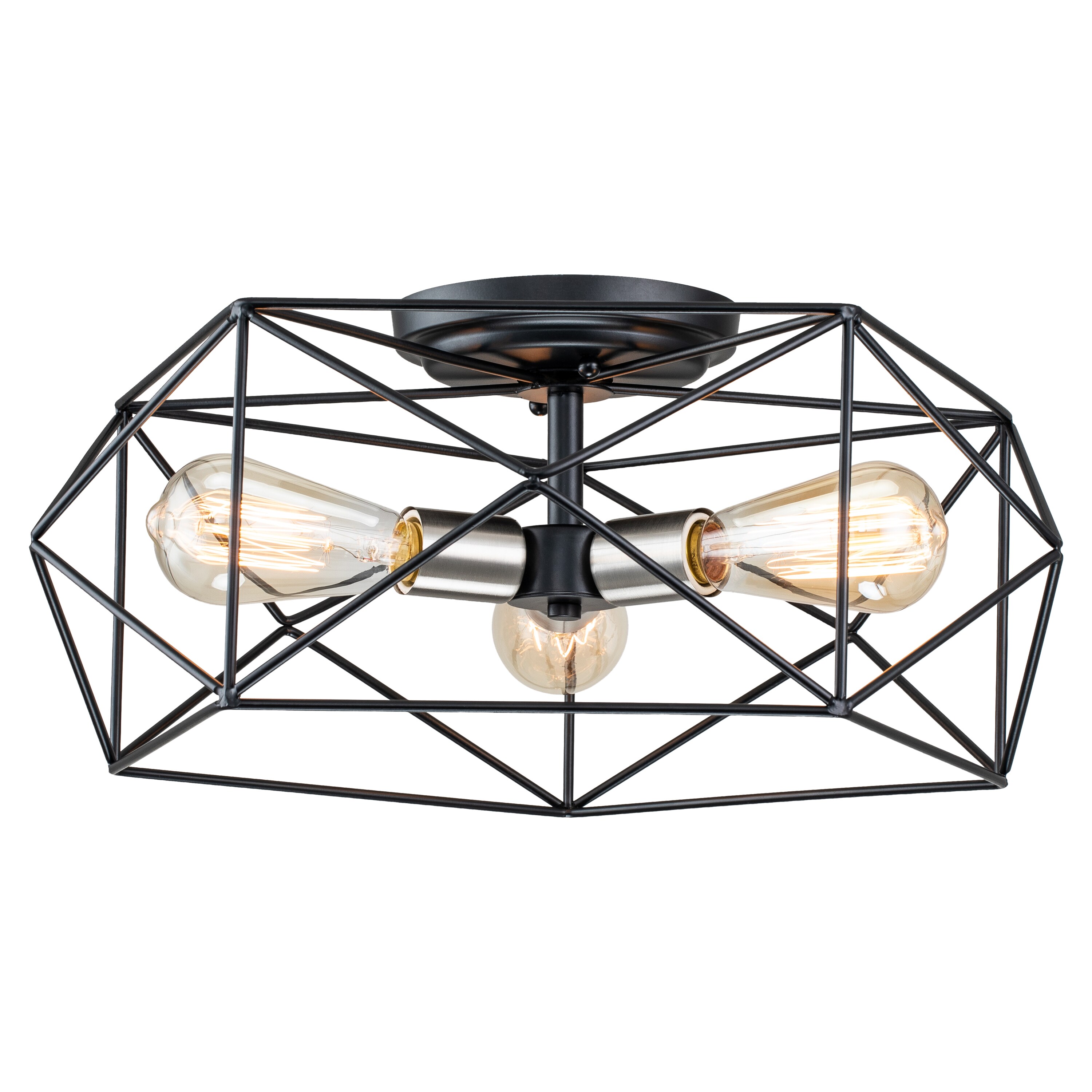 C Cattleya CA2156-FM 3-Light Black and Satin Nickel Flush Mount Light
