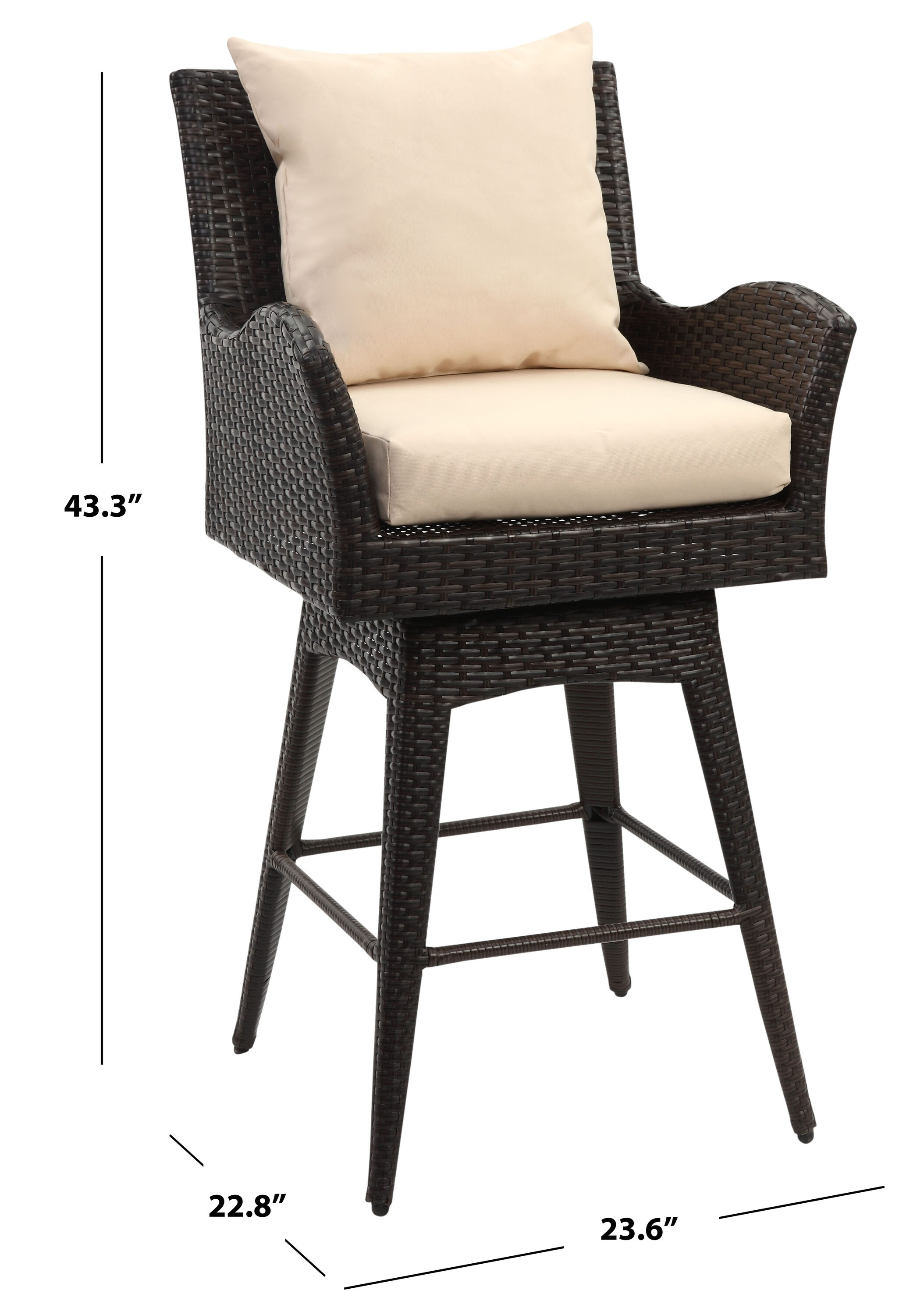 Hayes Brown Swivel Wicker Barstool with Beige Cushions
