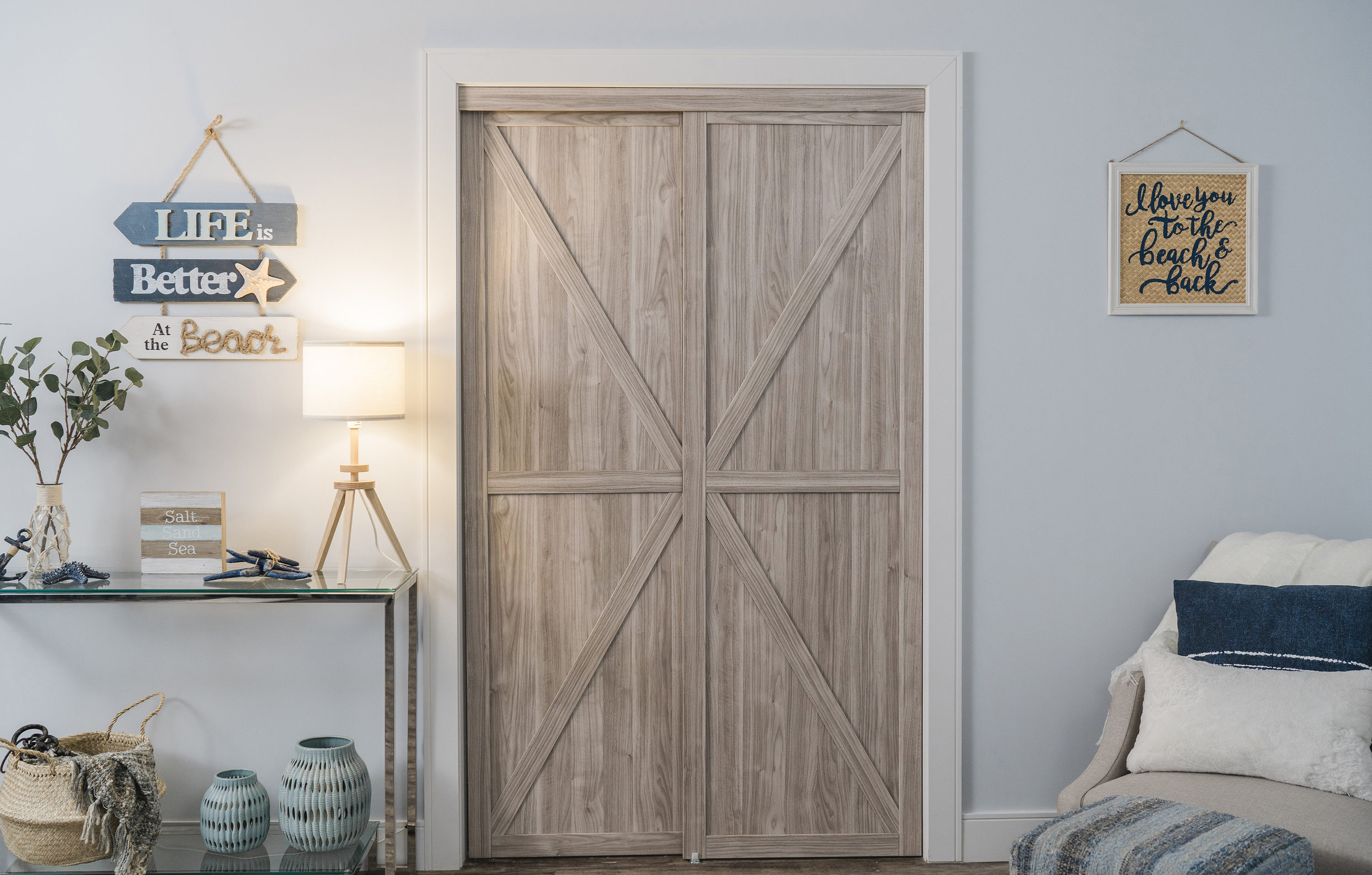 RELIABILT Euro 48-in x 80-in Silver Flush Prefinished Mdf Closet Sliding Door (Hardware Included)