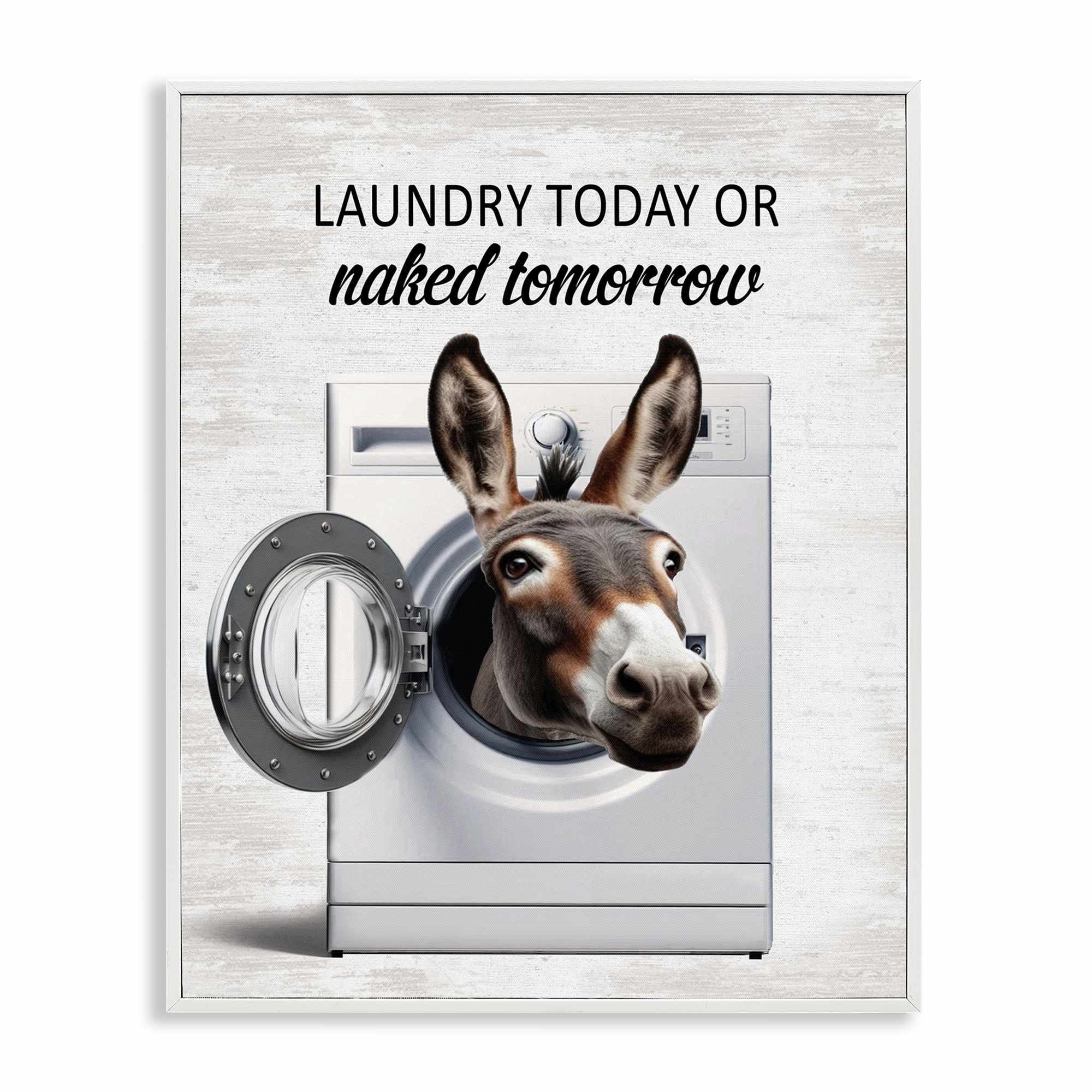 Stupell Industries BS-915-WFR-16X20 Funny Donkey Washing Machine White Framed Giclee Art By Lettered and Lined 16 x 20