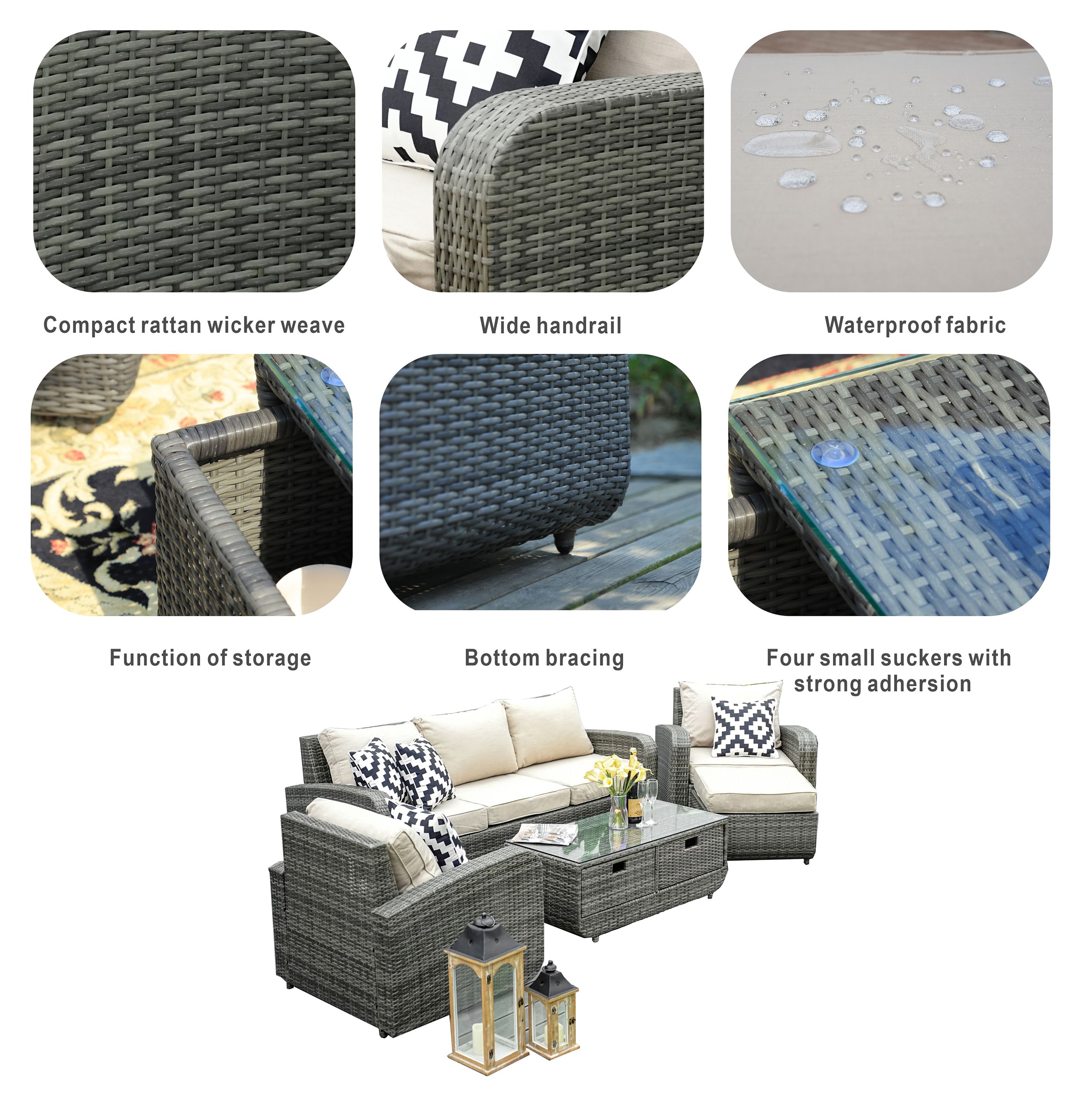 Moda Furnishings CMAS-1515-GR Patio-Conversation-Sets - View #11
