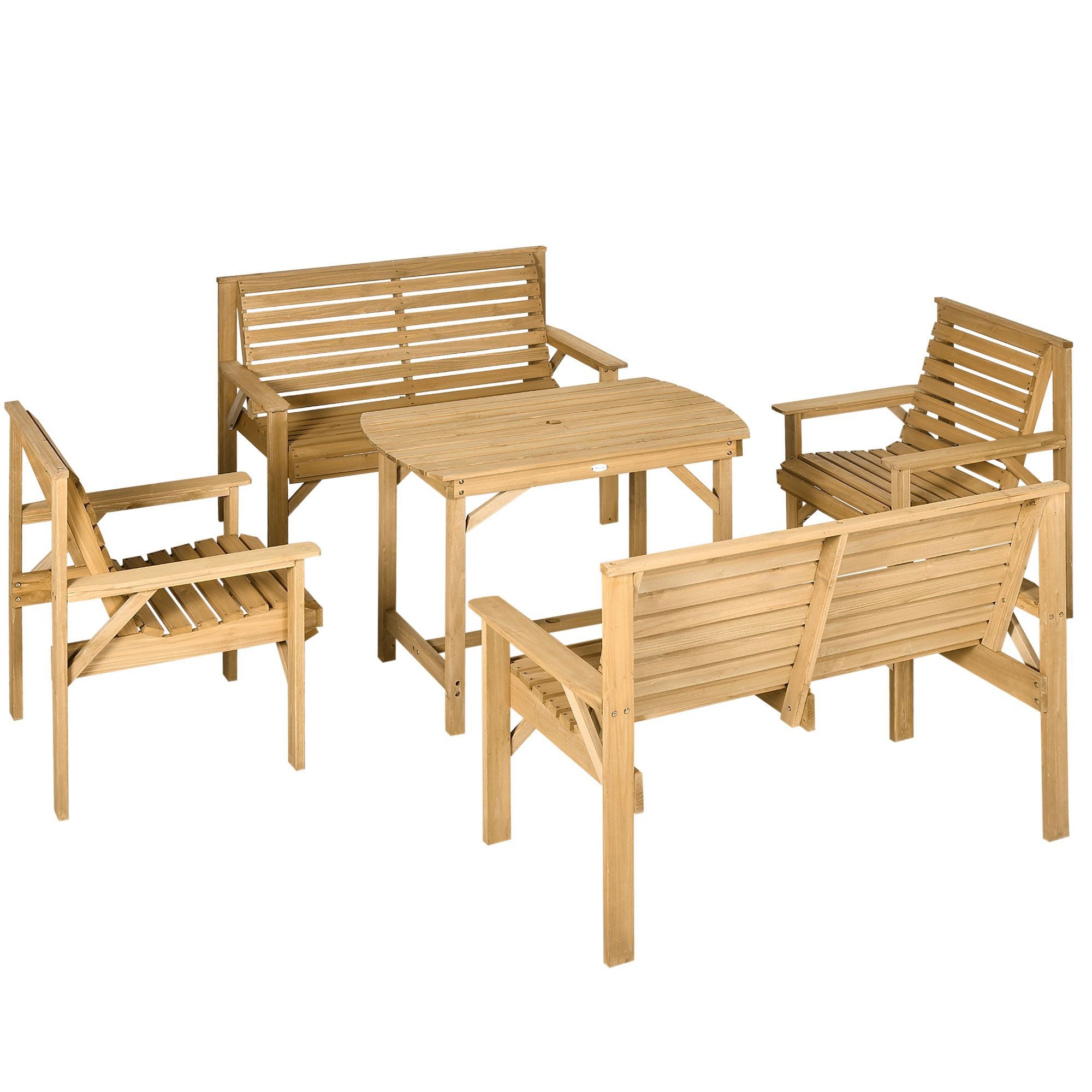 Miki Shinly AB-0009-81JJ 5 -Piece Brown Patio Dining Set Wood Rectangle Table with 4 Stationary Chairs