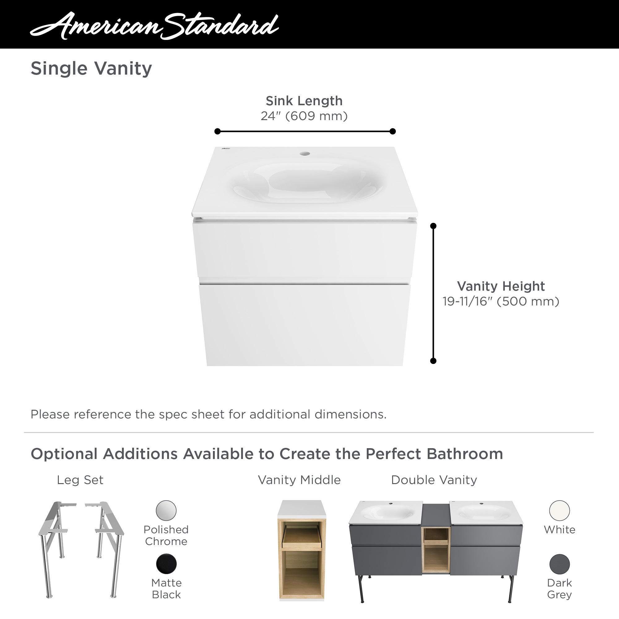 Studio S 24'' White Ceramic Rectangular Bathroom Sink