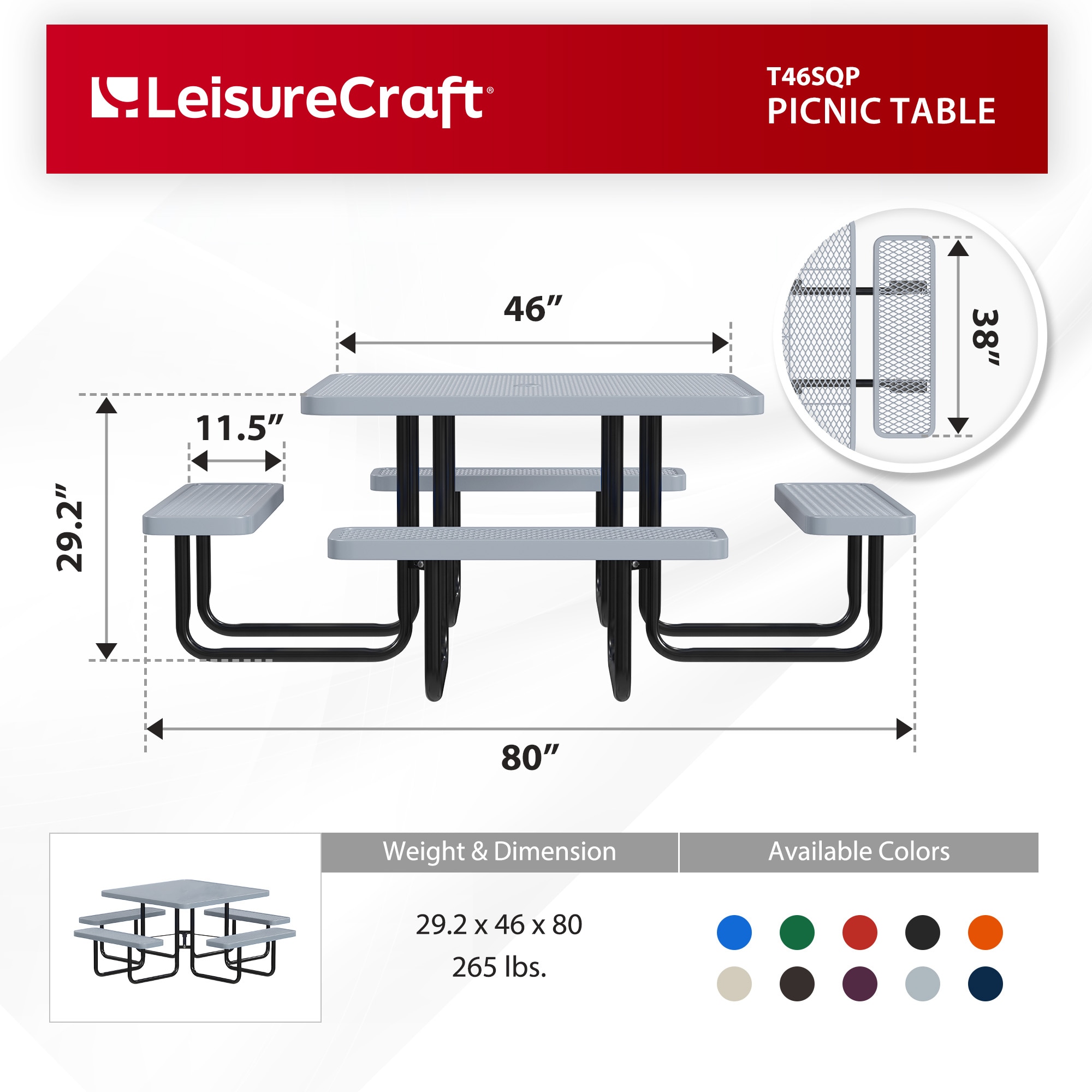 LeisureCraft T46SQP-GRAY Picnic-Tables - View #6
