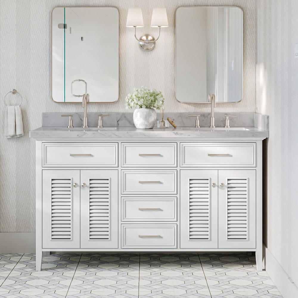 ARIEL D061D-VO-WHT Kensington 61-in White Undermount Double sink Bathroom Vanity with White Natural marble Top