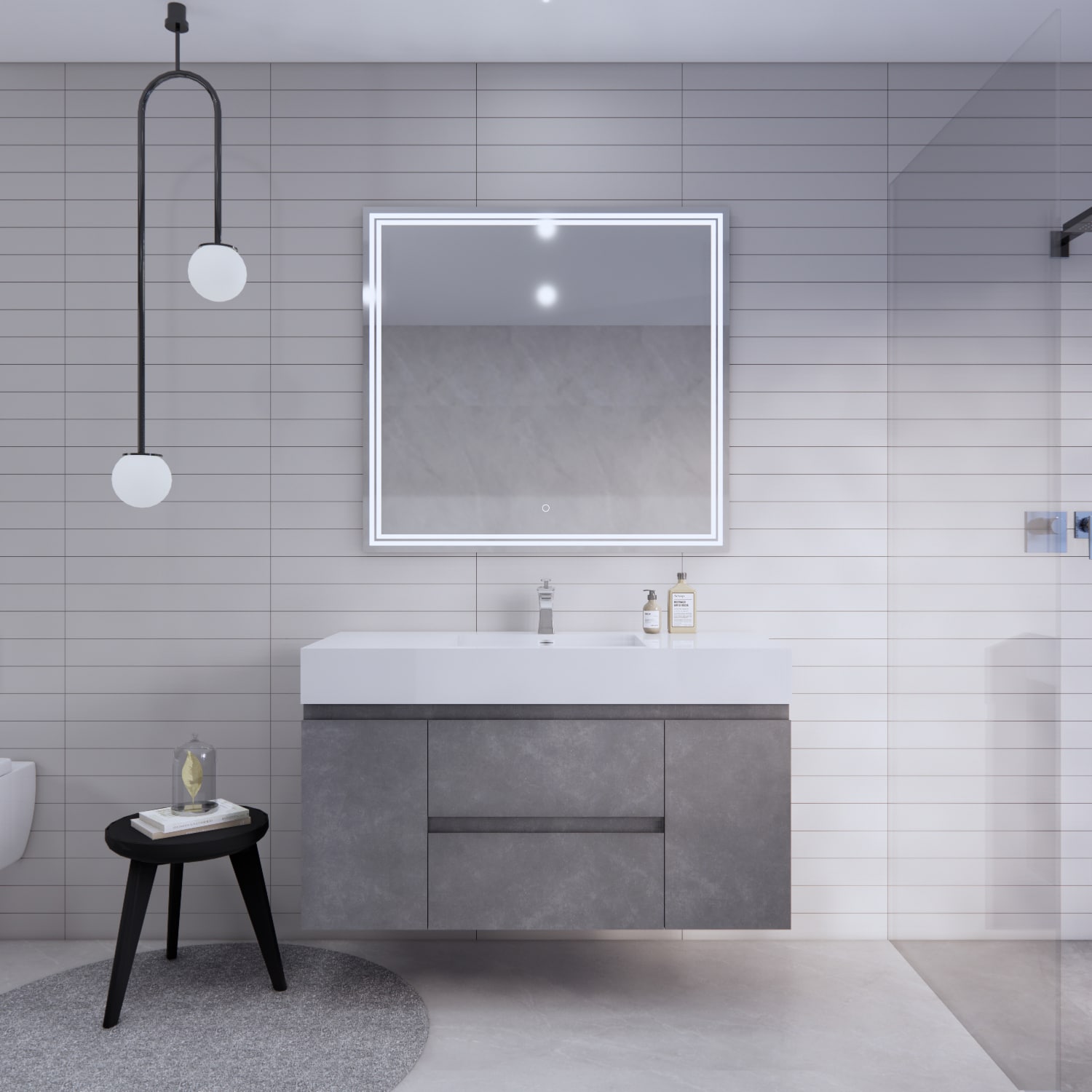 BV Better Vanity BTB-48S-CG Monterey 48-in Cement Grey Single Sink Floating Bathroom Vanity with White Acrylic Top