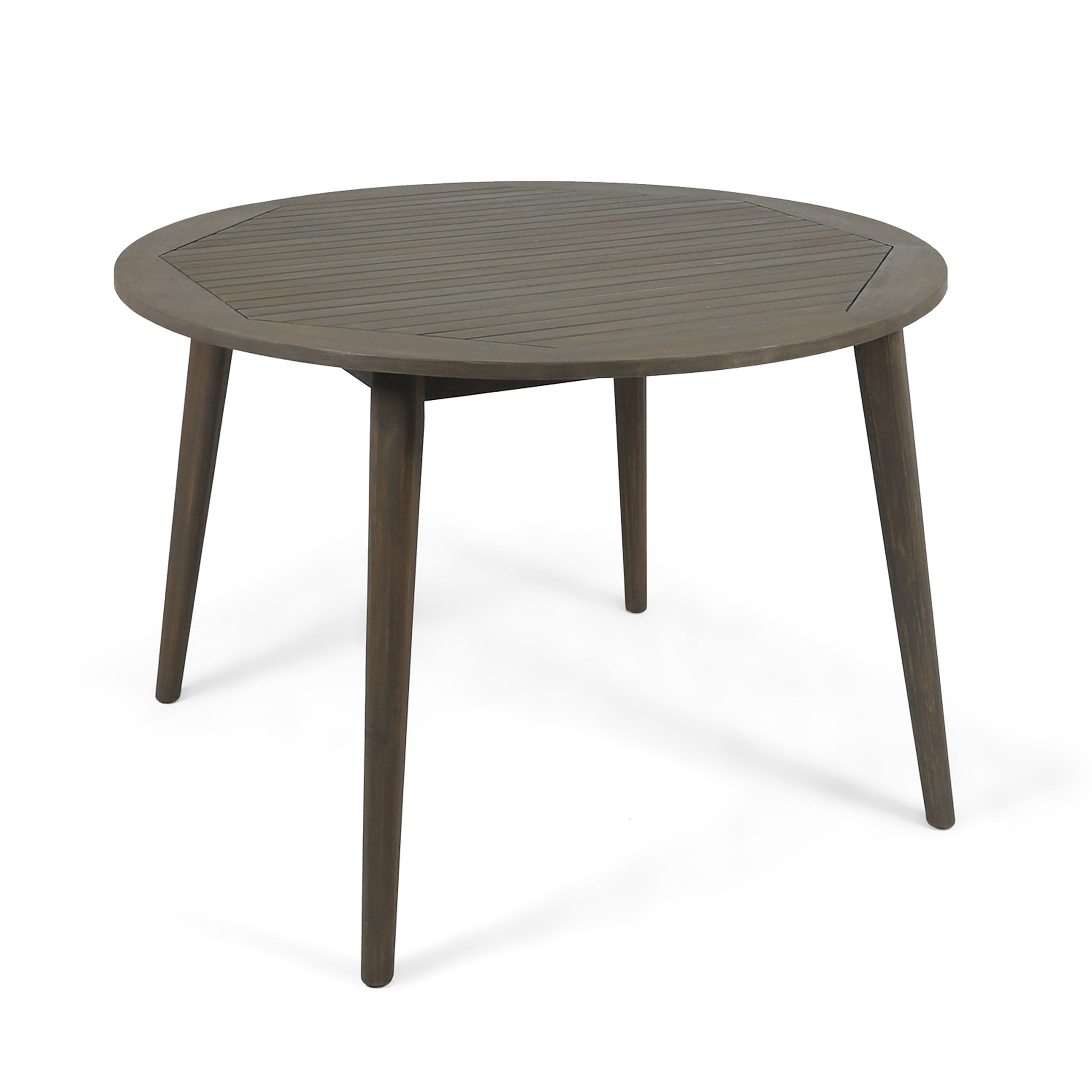 Gray Acacia Wood Round Outdoor Dining Table for 4