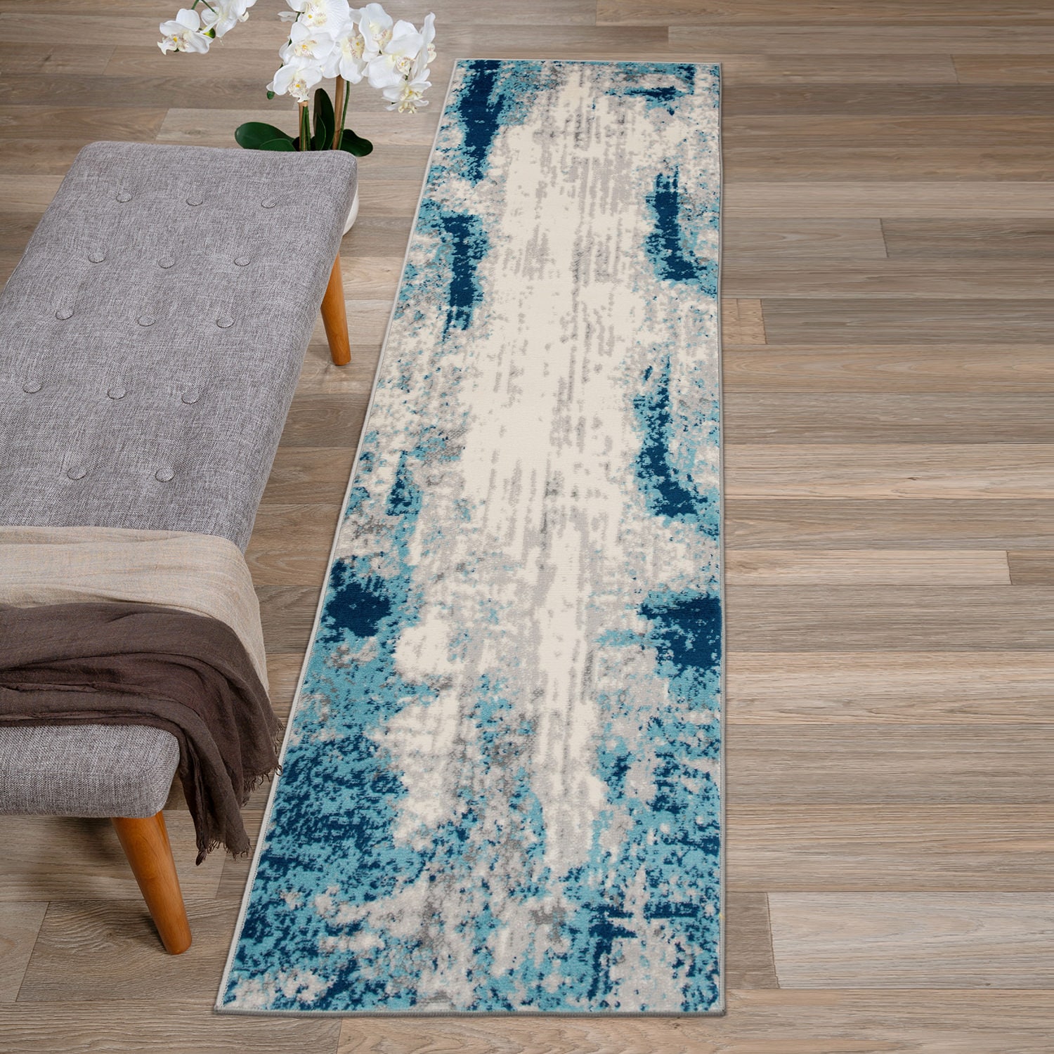 Blue Flat Woven Synthetic Easy Care Area Rug, 26" x 4"