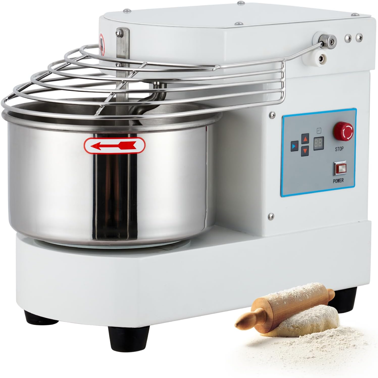 Qeetex JBJ-PHO-14LOBPJR Commercial Food Mixer 105Qt Touch Screen Control 650W Dual Rotating Dough Mixer With Food Grade Stainless Steel Bowl Timer Safety Shield Emergency Stop For Restaurants And Bakeries