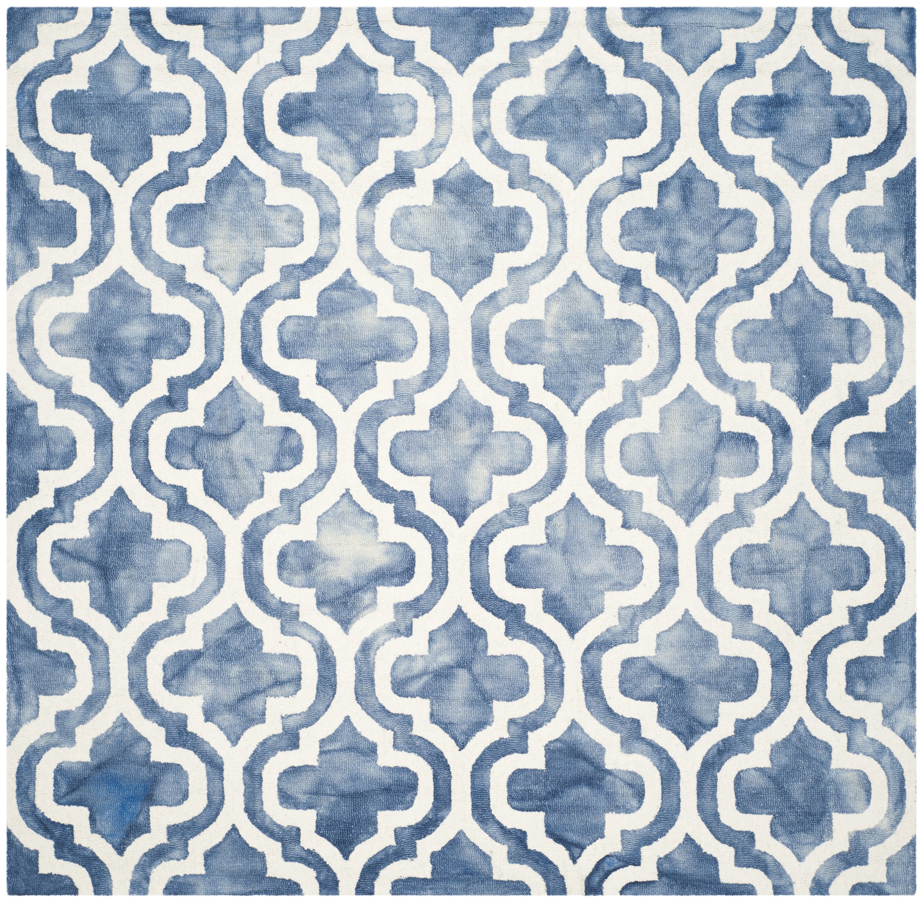 Safavieh DDY537K-7SQ Dip Dye Alana 7 x 7 (ft) Tufted Wool Blue/Ivory Square Indoor Trellis Bohemian/Eclectic Area rug