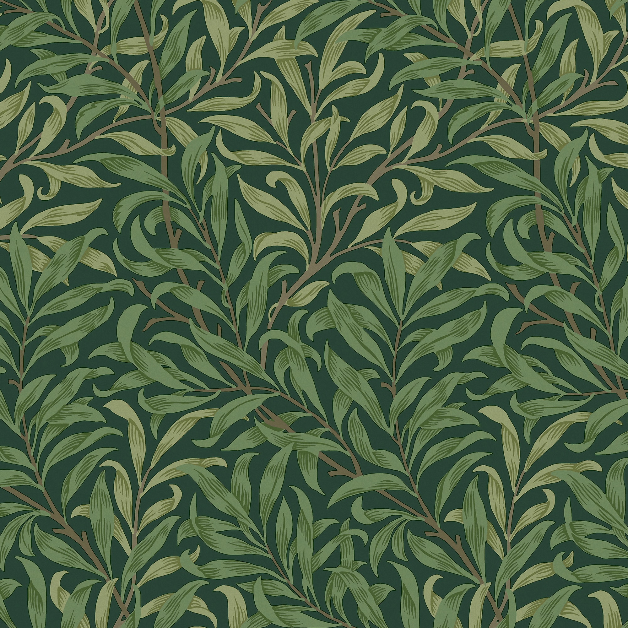 William Morris Deep Green Willow Bough Vinyl Wallpaper