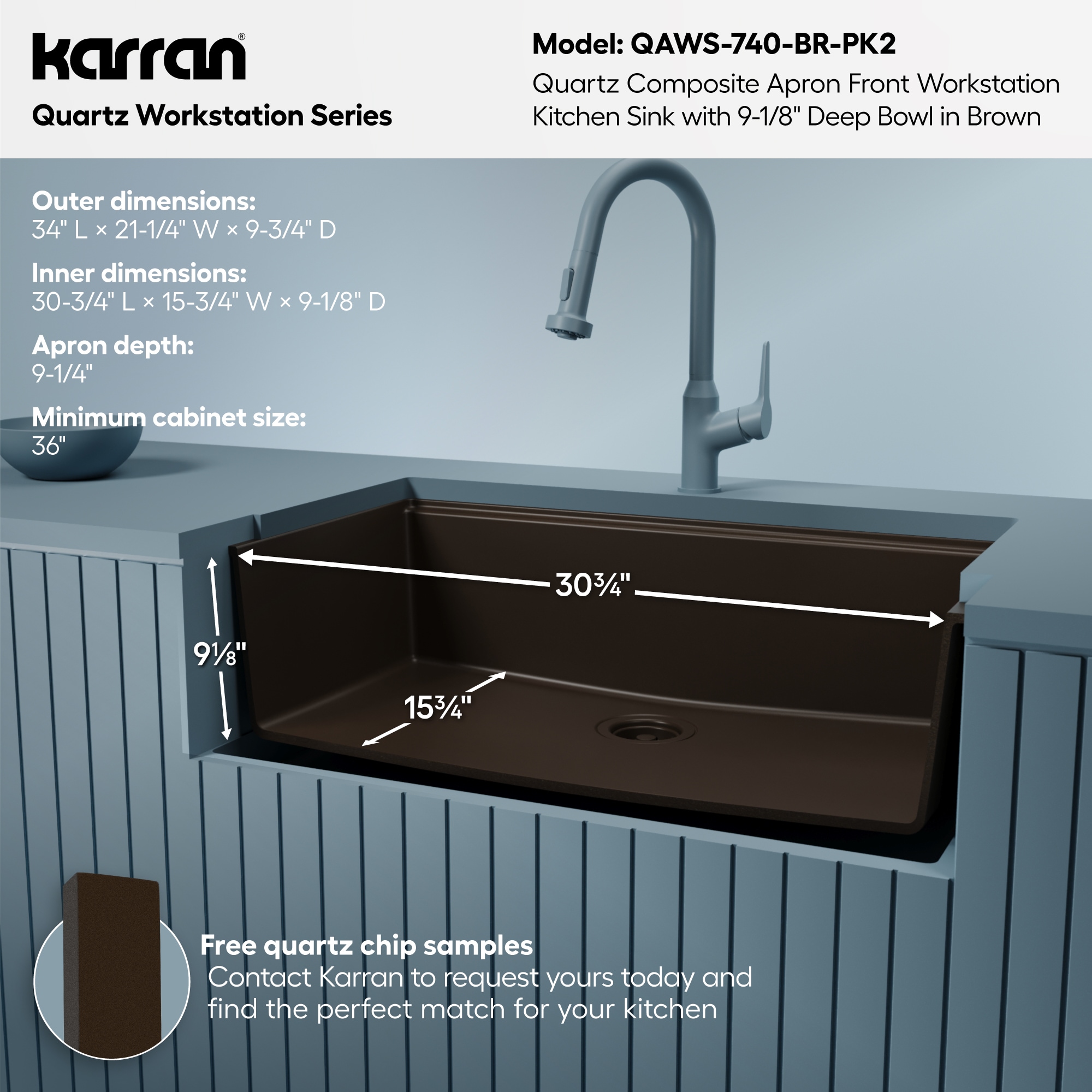 Karran Farmhouse apron front 34-in x 21.25-in Quartz Single bowl ...