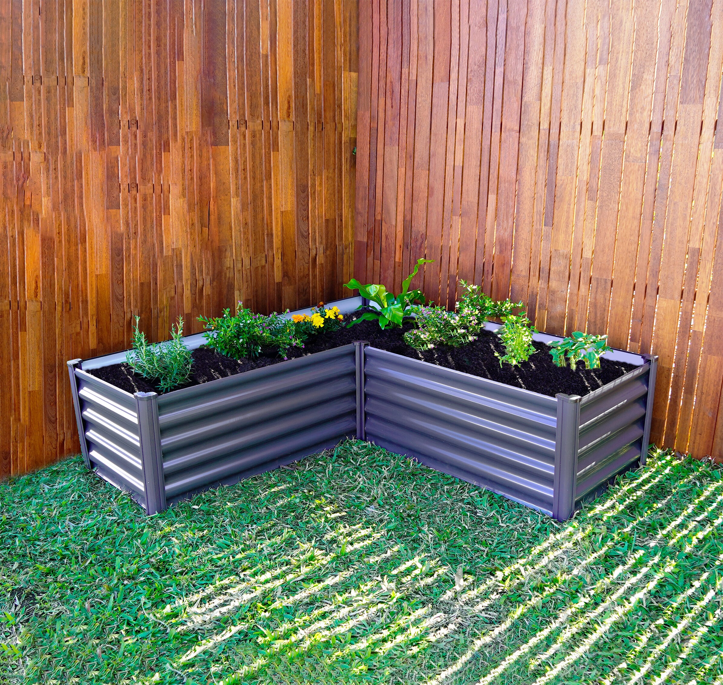 Woodland Gray Galvanized Metal L-Shaped Raised Garden Bed