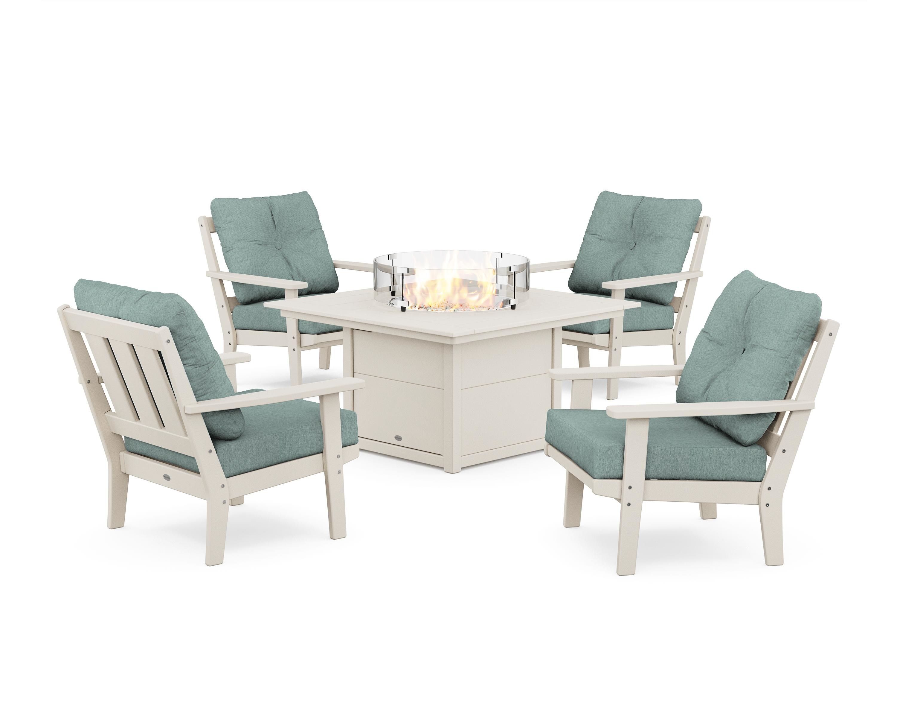 POLYWOOD PWS2141-2-SA161130 Oxford 5 -Piece Patio Conversation Set with Green Cushions