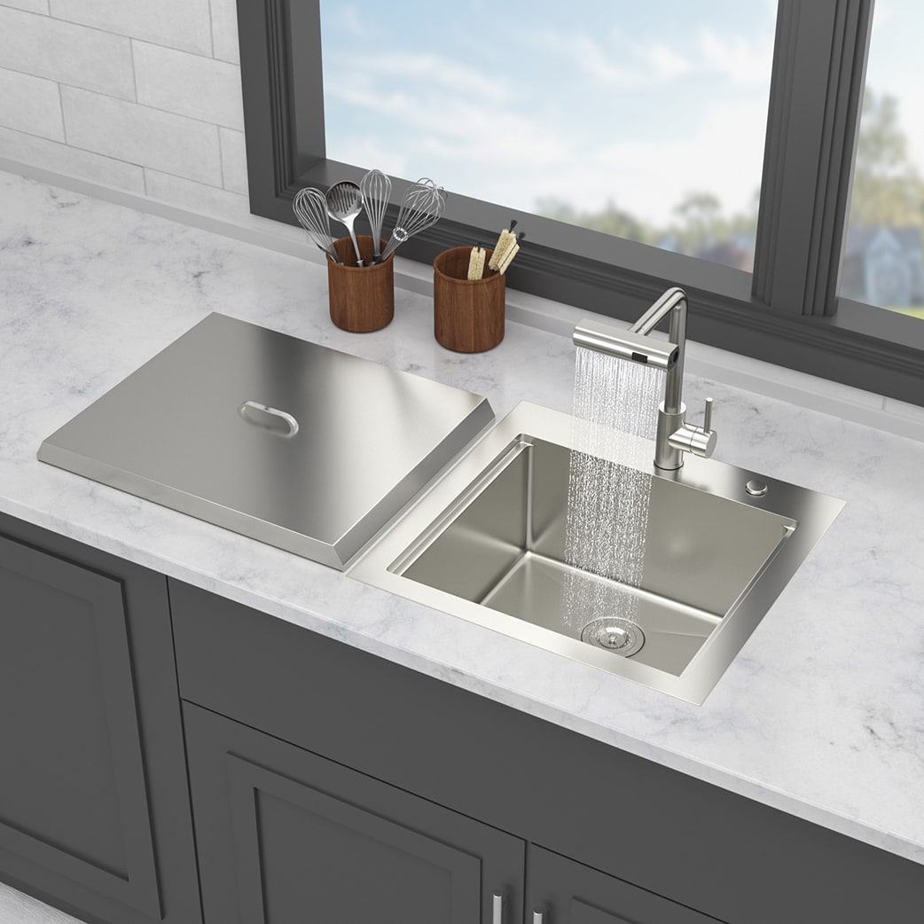 Dimakai 21x20x9 Inch Drop In Bar Workstation Sink 16 Gauge Stainless Steel Single Bowl with Faucet one_size | W1243P311136