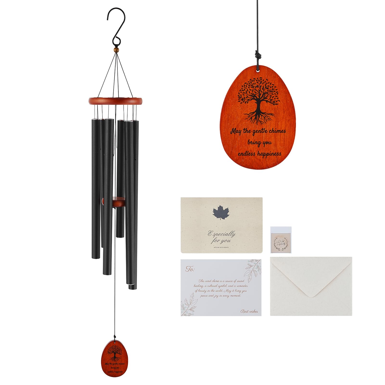 Wudkey - Black Vein 41 Inch Wind Chimes Deep Tone Outdoor Chimes with 6 Hand-Tuned Aluminum Tubes...