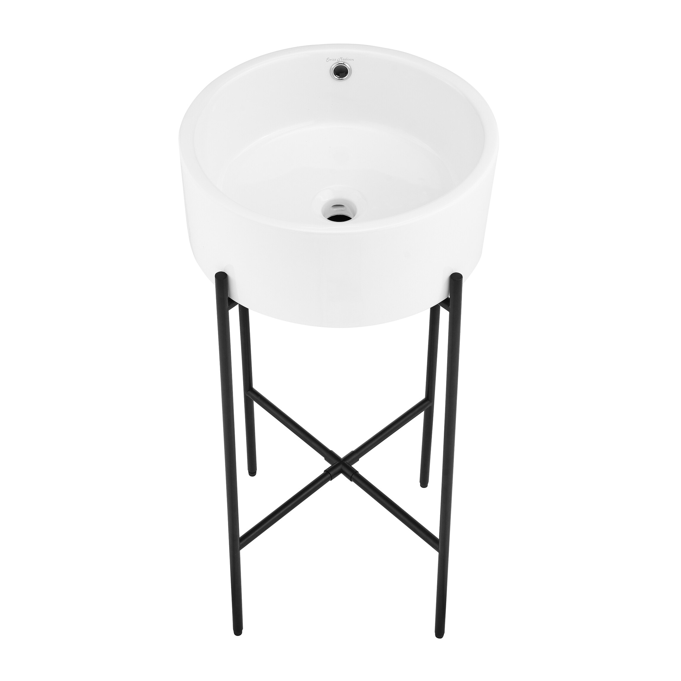 Swiss Madison SM-25-CSTRO06BK Trocadero Ceramic Freestanding Modern Black/Black Console Sink with Base ( 16.5-Inches x 16.5-Inches x 35.5-Inches )