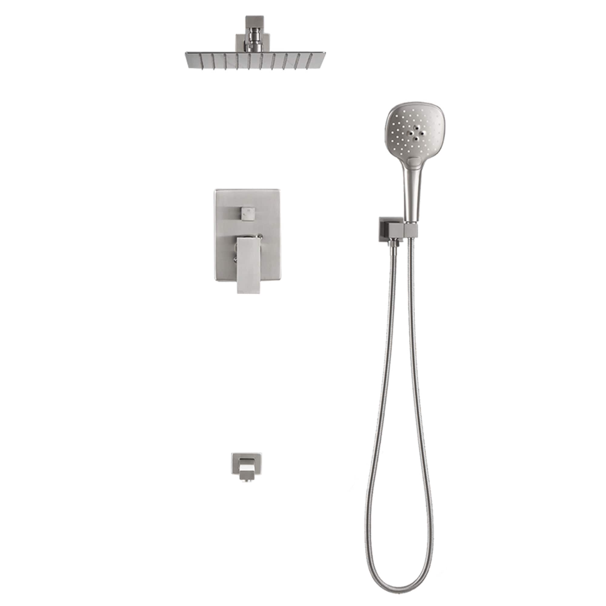 Mondawe Brush Nickel Dual Head Waterfall Built-In Shower Faucet System ...