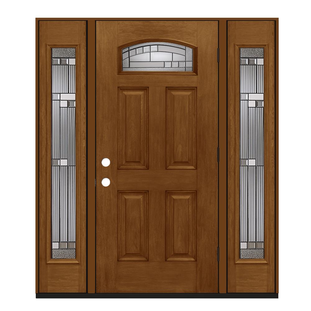 JELD-WEN LOWOLJW232300036 64-in x 80-in Fiberglass 1/4 Lite Left-Hand Outswing Mocha Stained Prehung Single Front Door with Sidelights Insulating Core